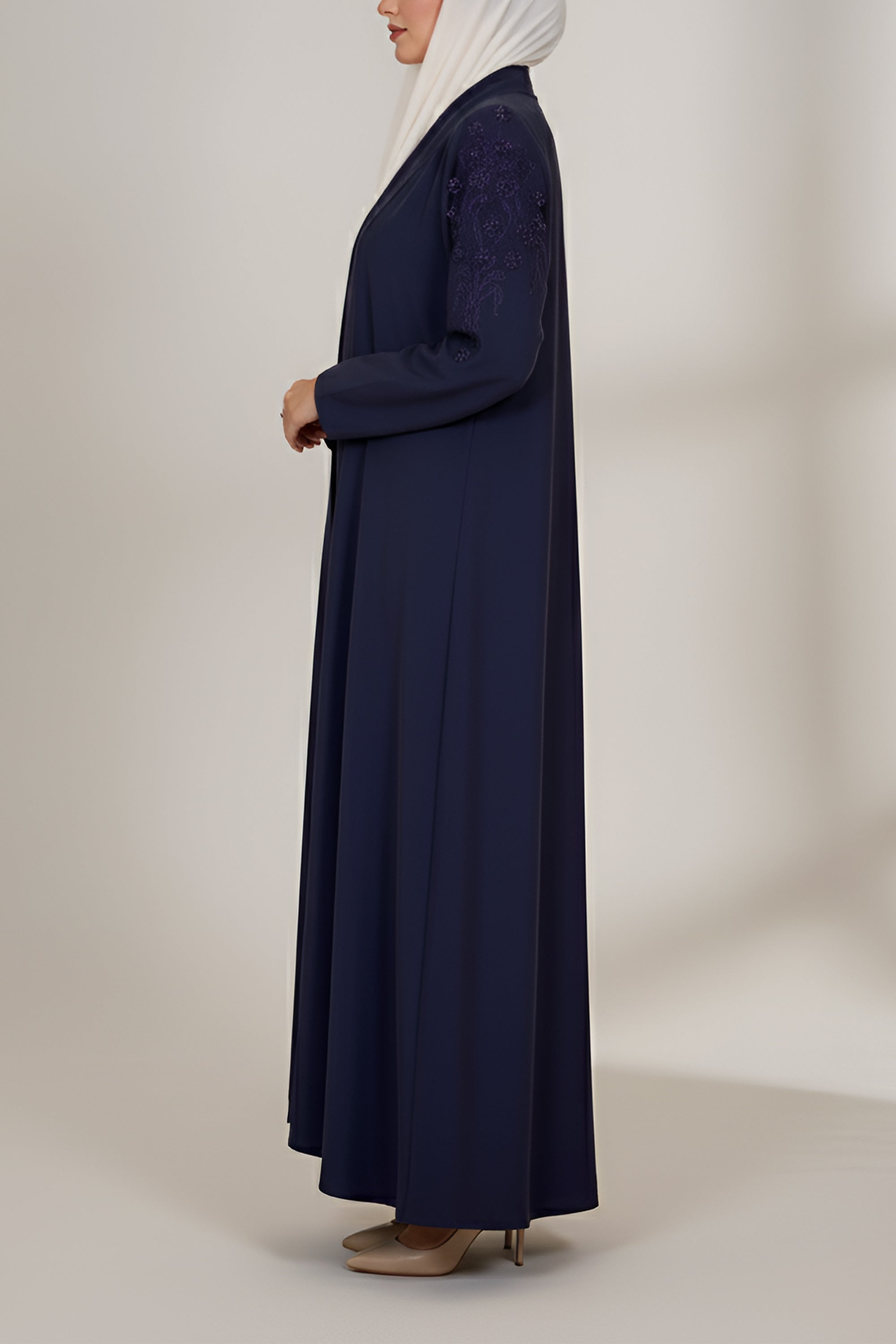 Navy Blue Italian Washed Silk Abaya by Le Muga