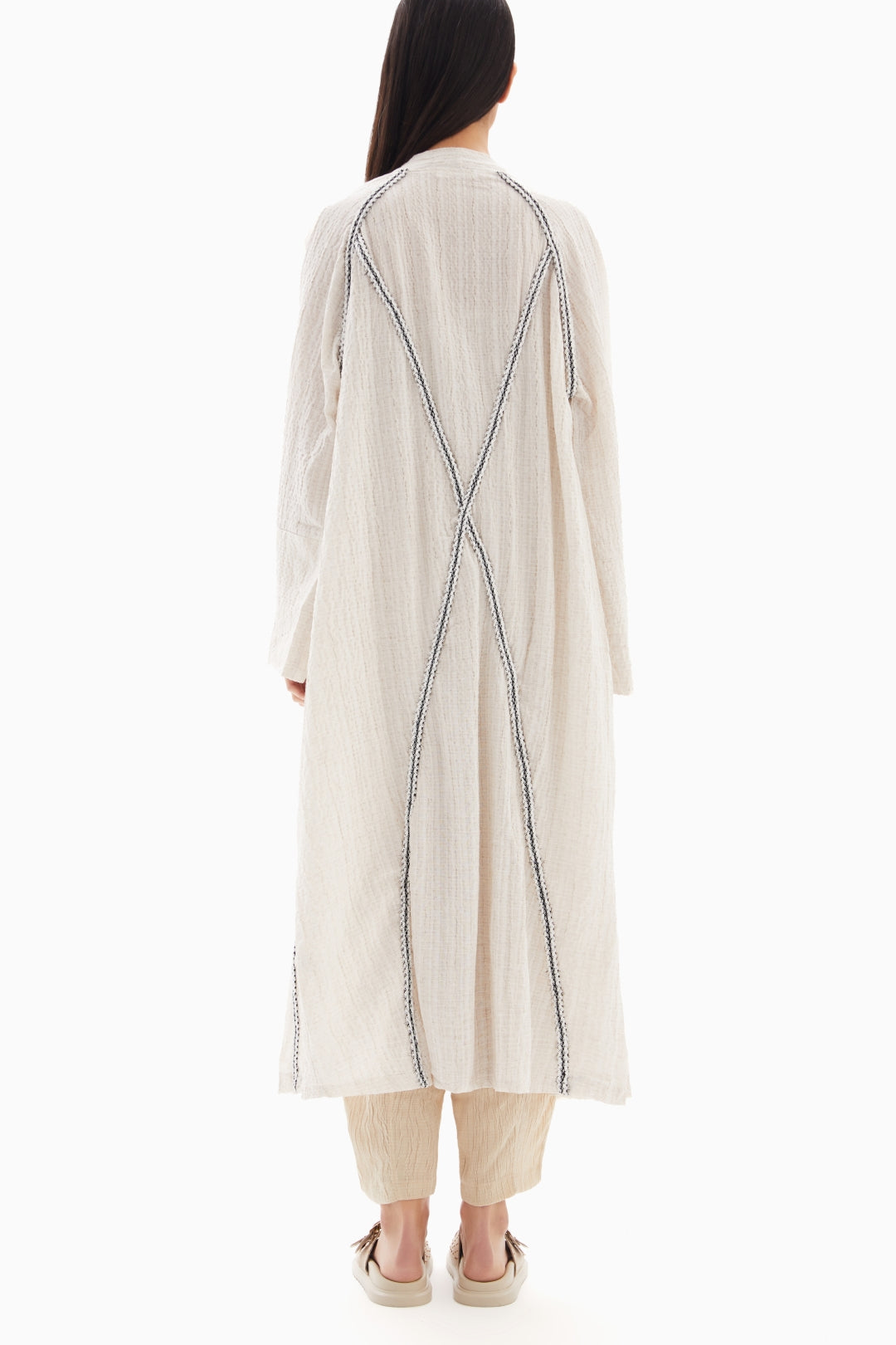 Beige Textured Embroidered Abaya By WECRE8