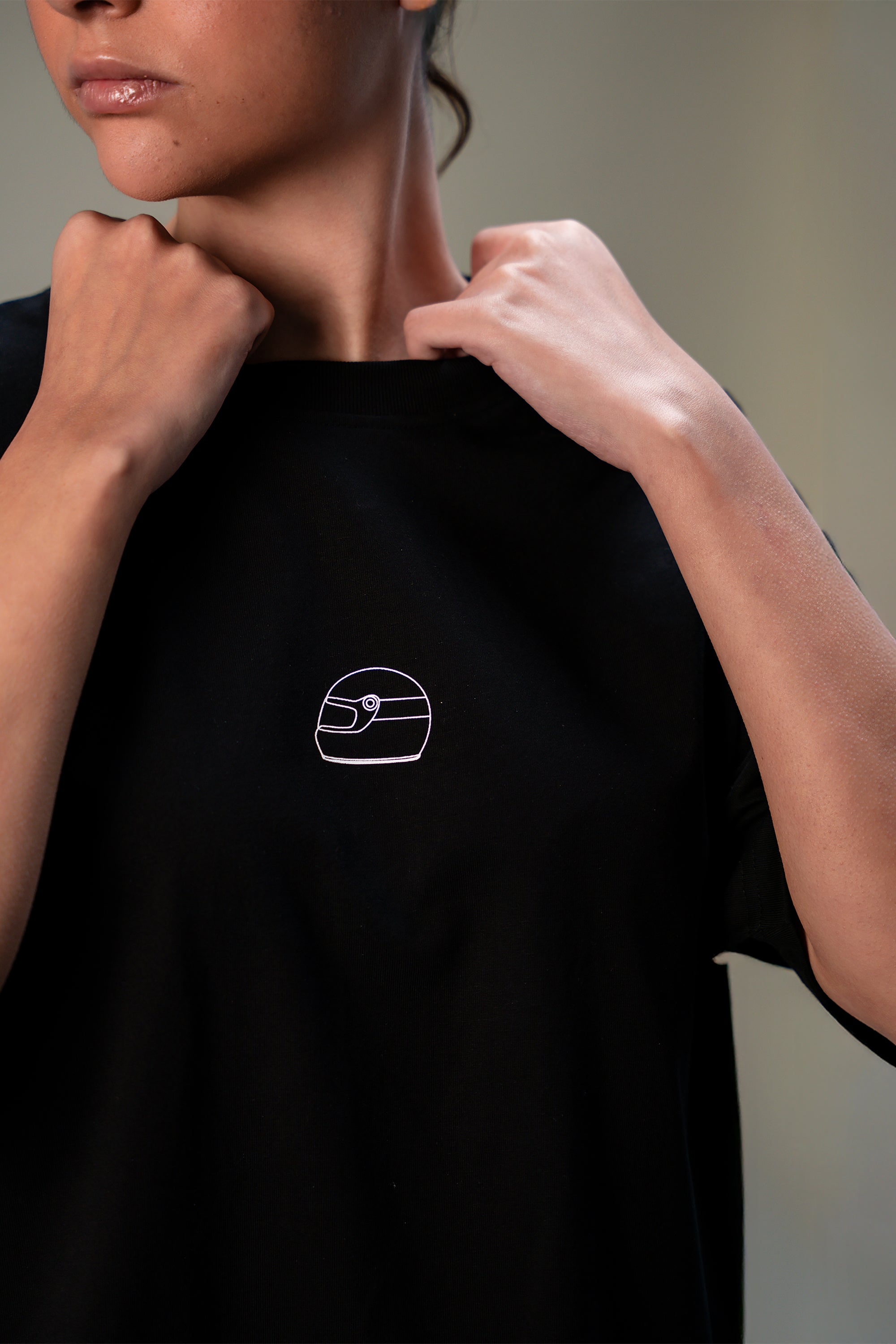 Black Graphic Helmet Oversized T-shirt by Circuit