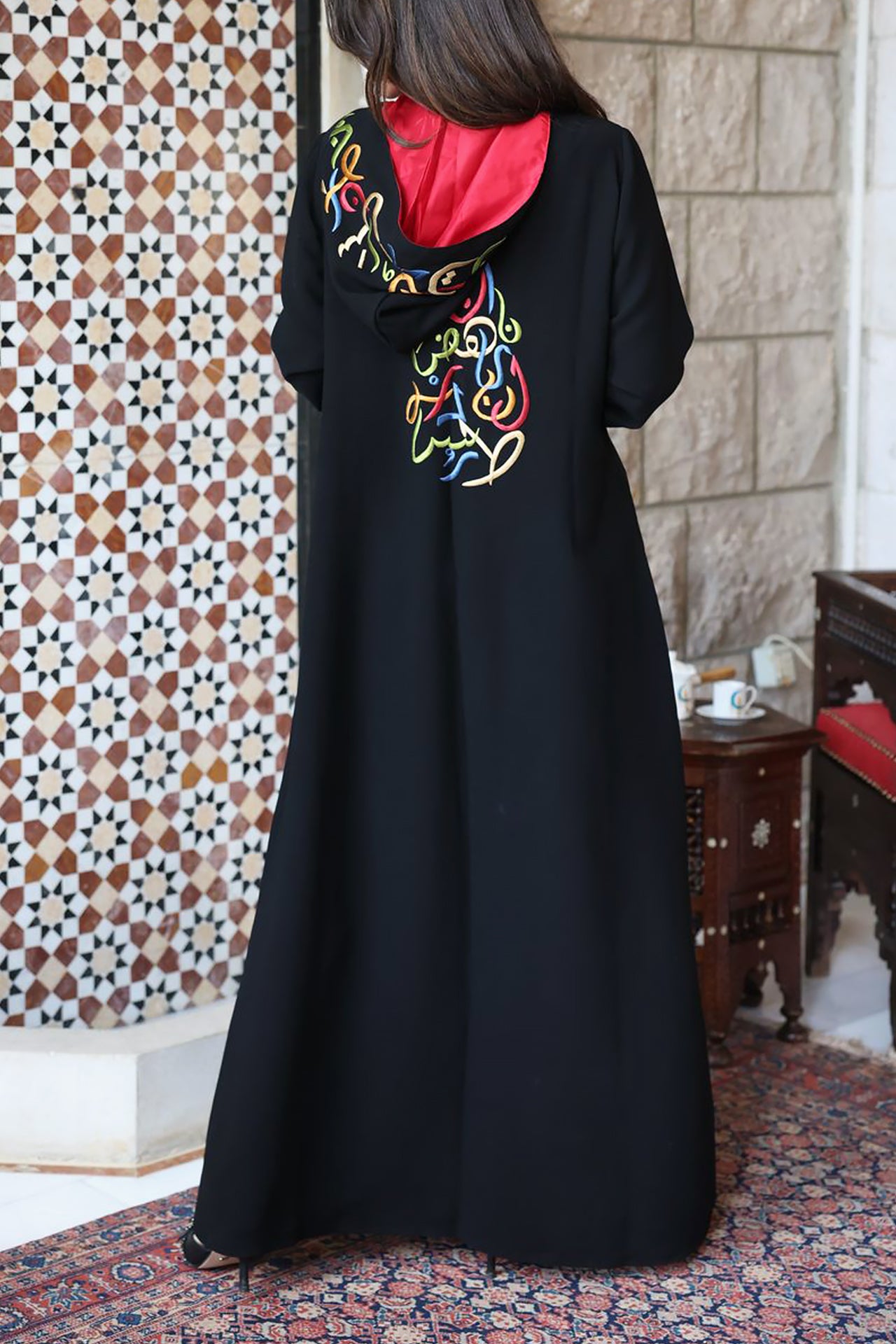 Black Arabic Hoodie Abaya by Nour Artisan