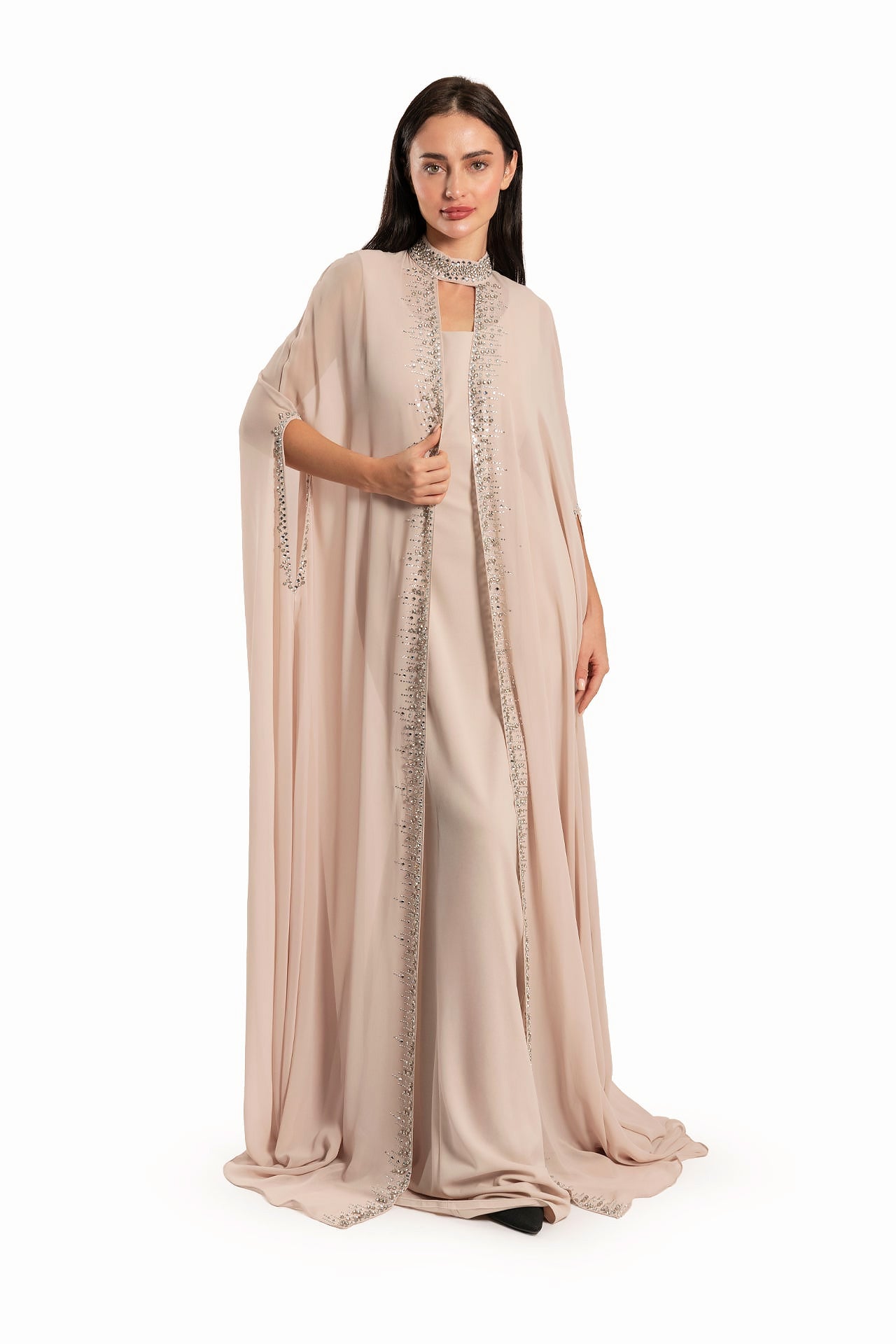 Women Beige Dress with Crystals by WECRE8