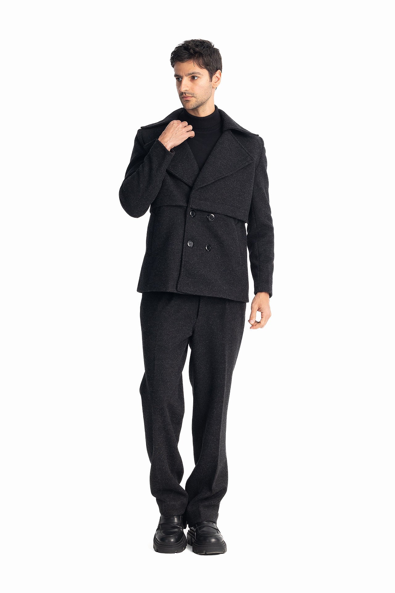 Men Black Sherlock's 4 Button Jacket by Hajruss