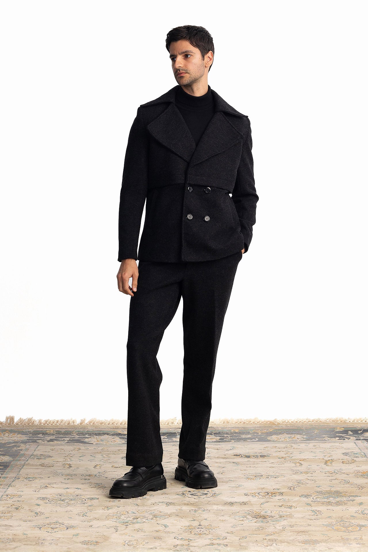 Men Black Sherlock's 4 Button Jacket by Hajruss