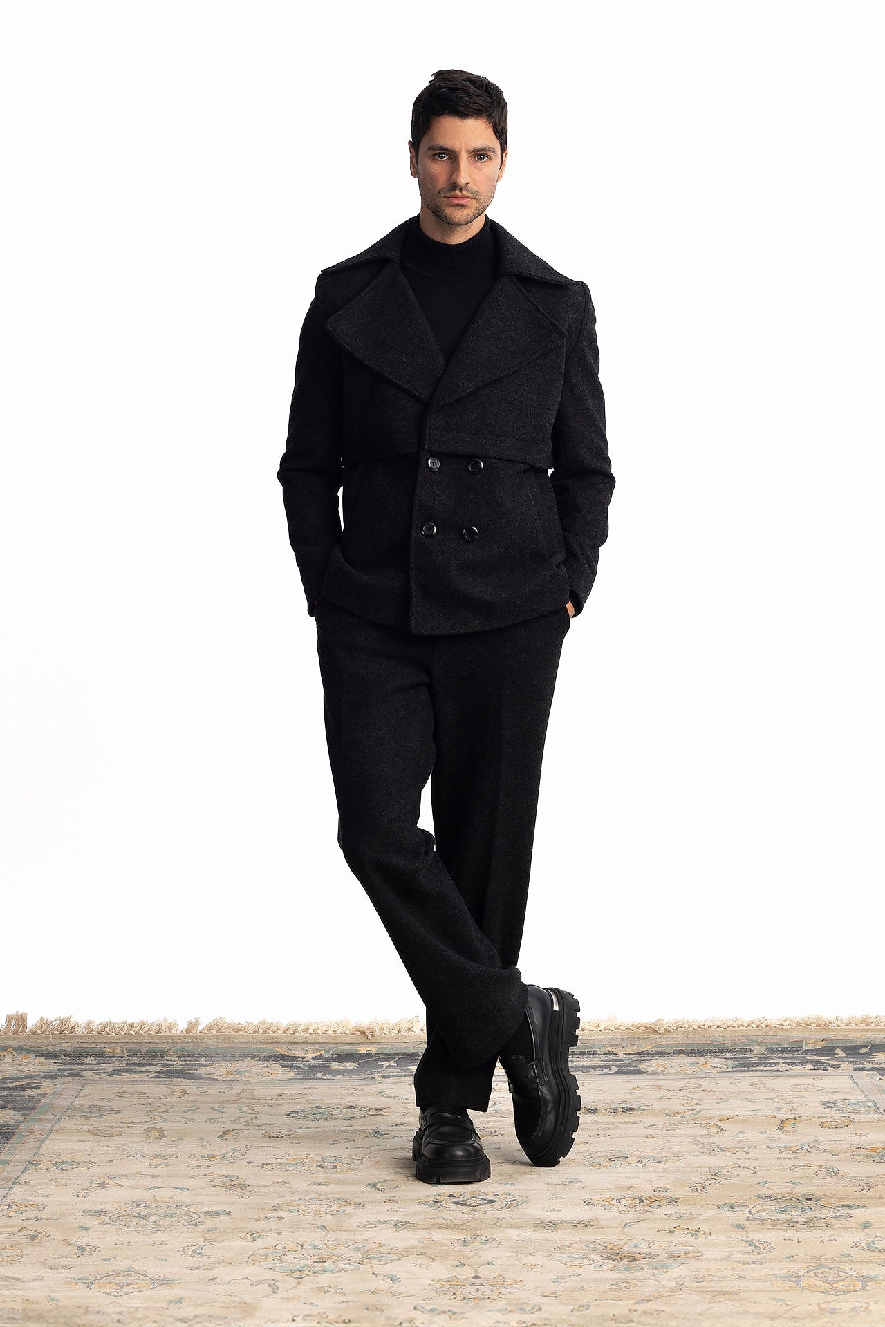 Men Black Sherlock's 4 Button Jacket by Hajruss