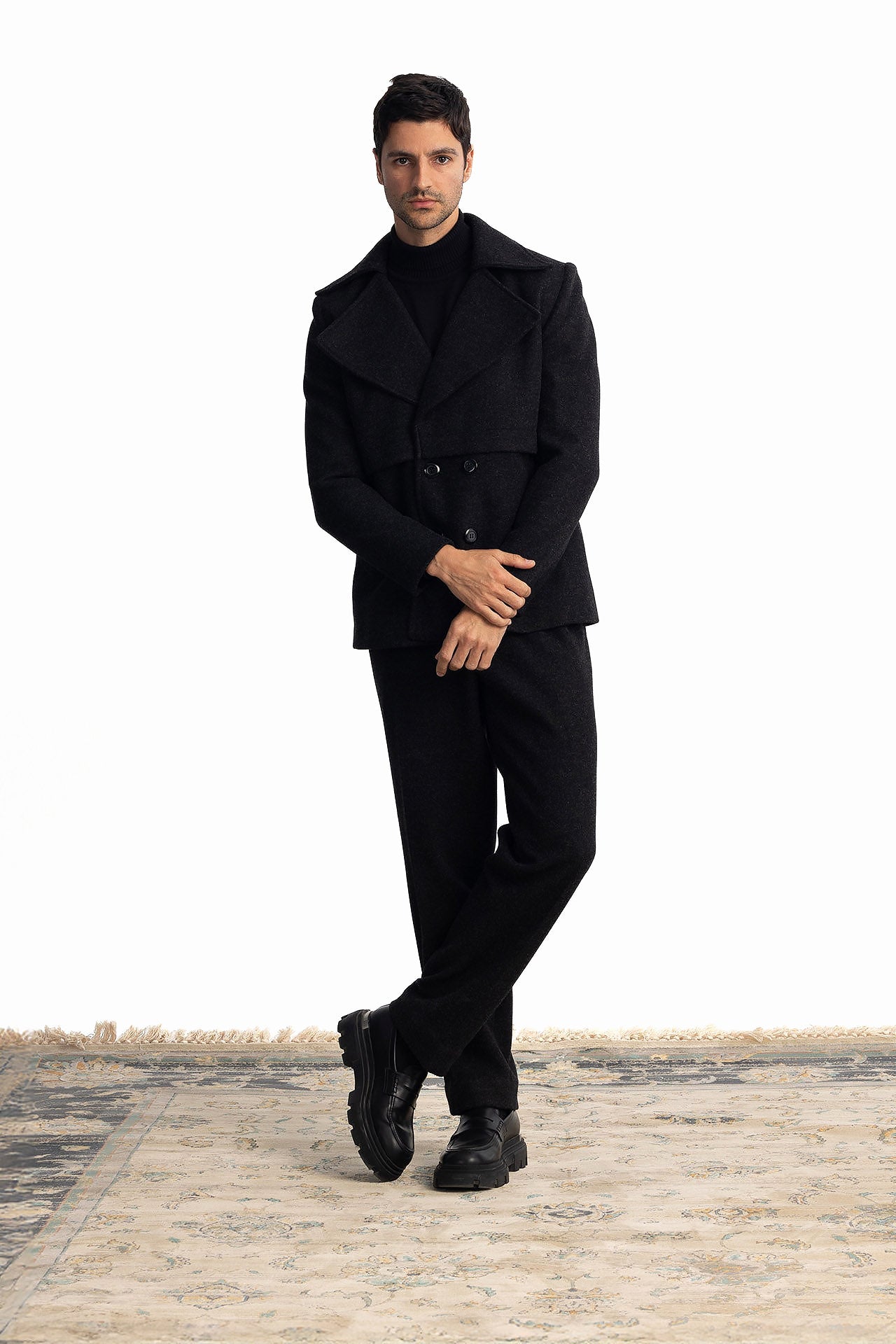 Men Black Sherlock's 4 Button Jacket by Hajruss