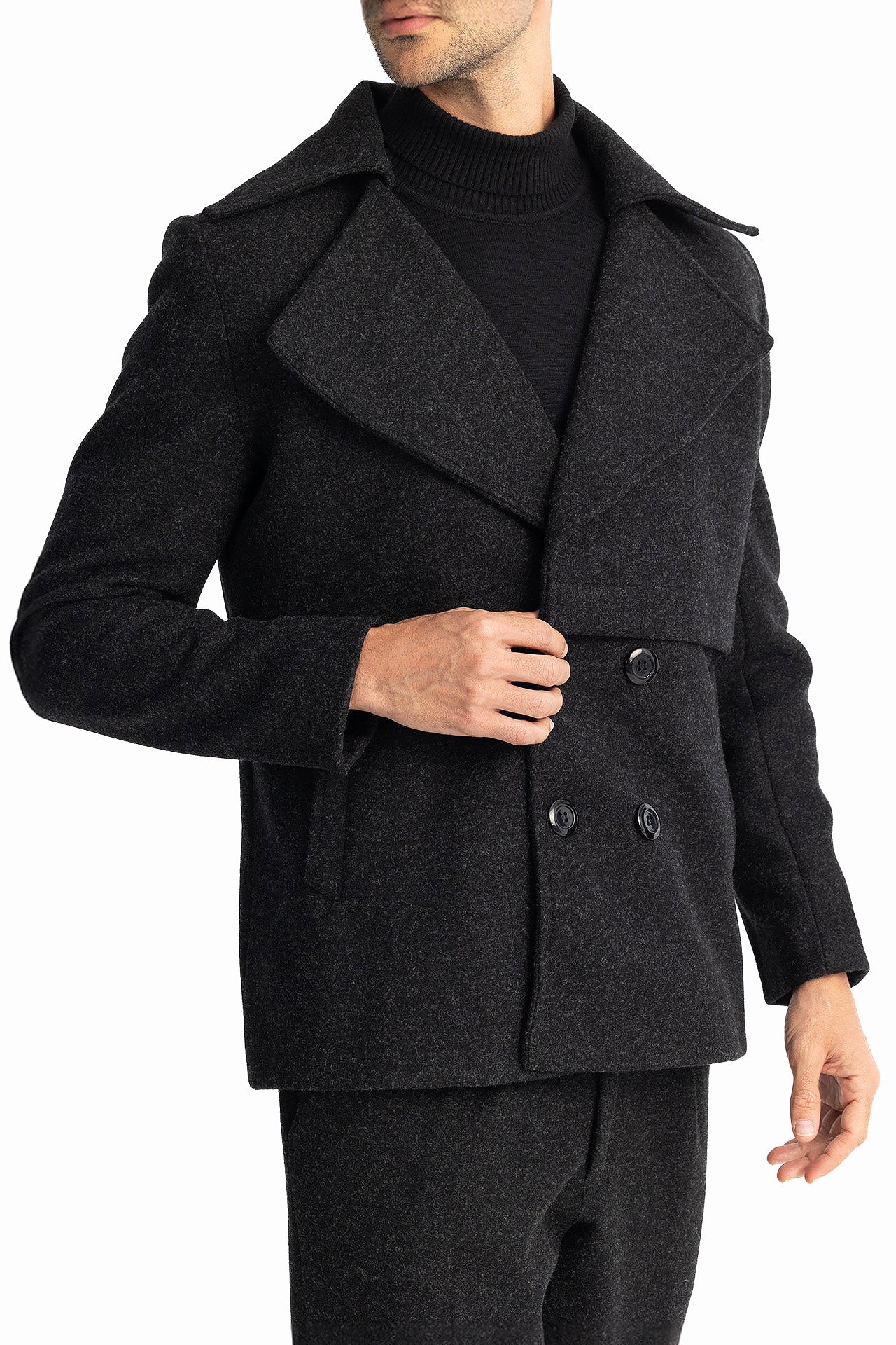 Men Black Sherlock's 4 Button Jacket by Hajruss