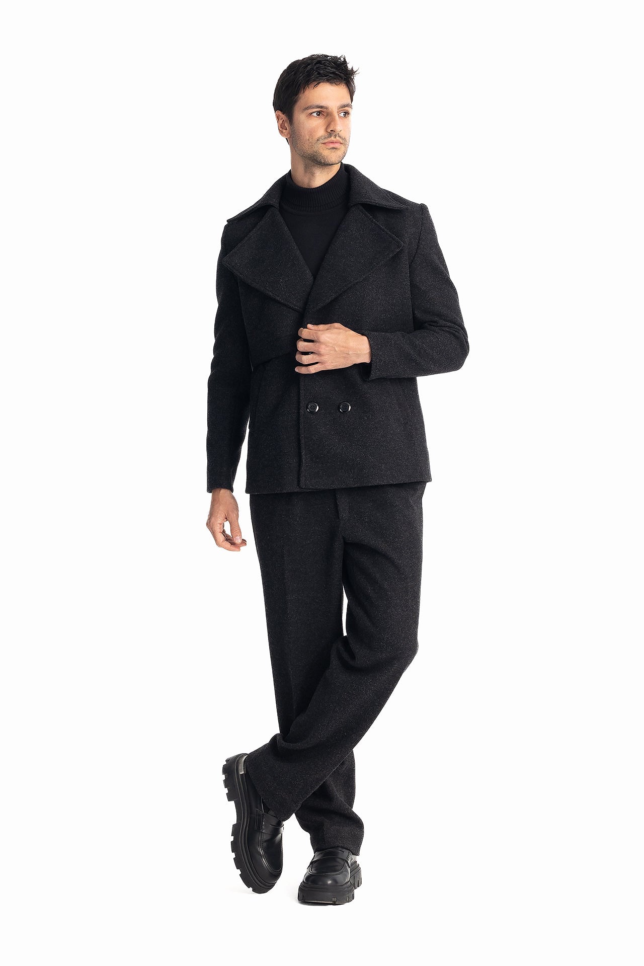 Men Black Sherlock's 4 Button Jacket by Hajruss