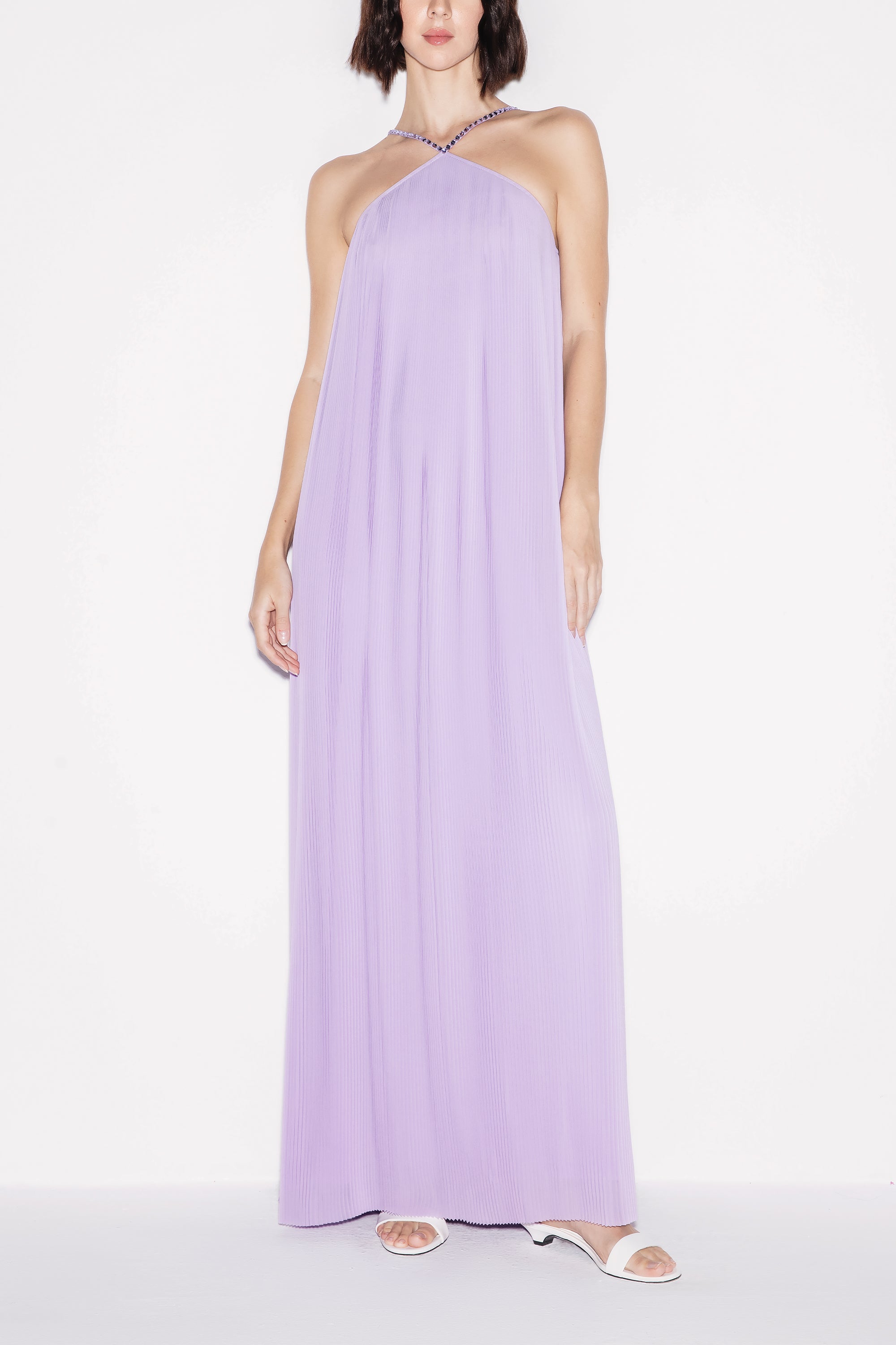 Purple Lilac Crystal A-Line Maxi Dress by Lili Blanc
