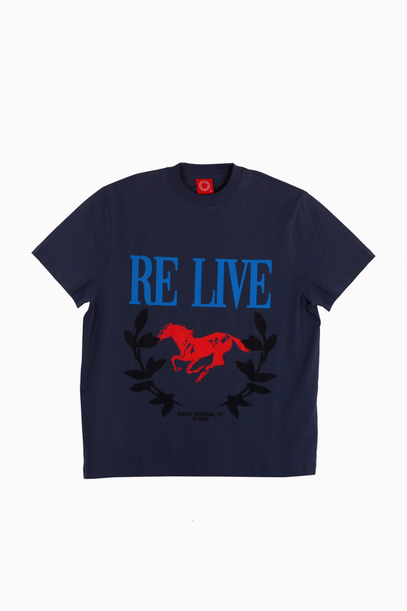 Navy Blue Red Horse Printed T-Shirt by Re Live