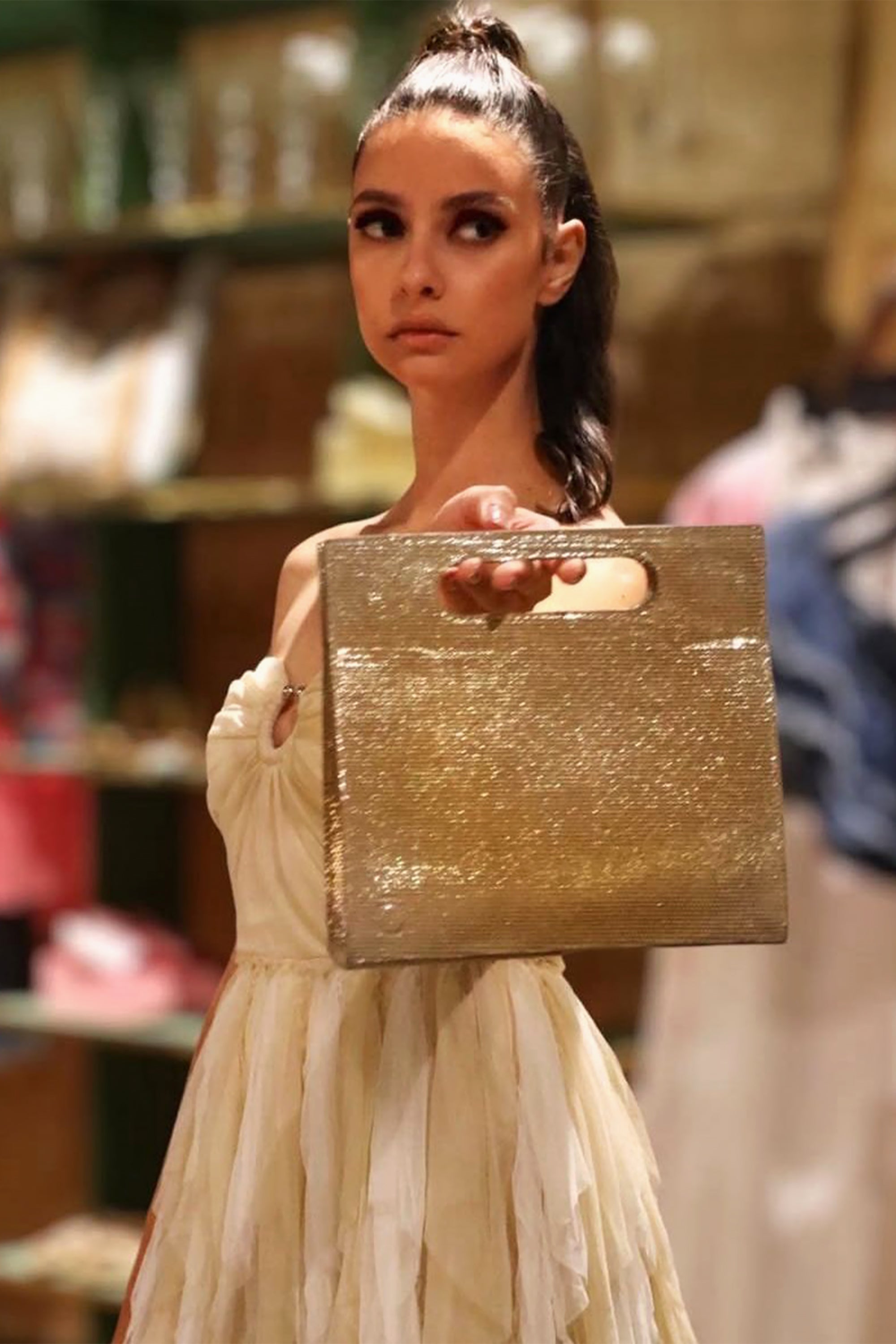 Gold Caja Handbag by Moski