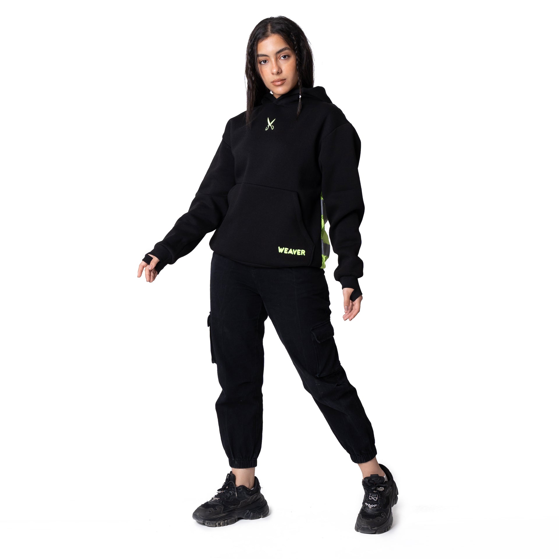 Black Hoodie With Green Logo From Weaver Design