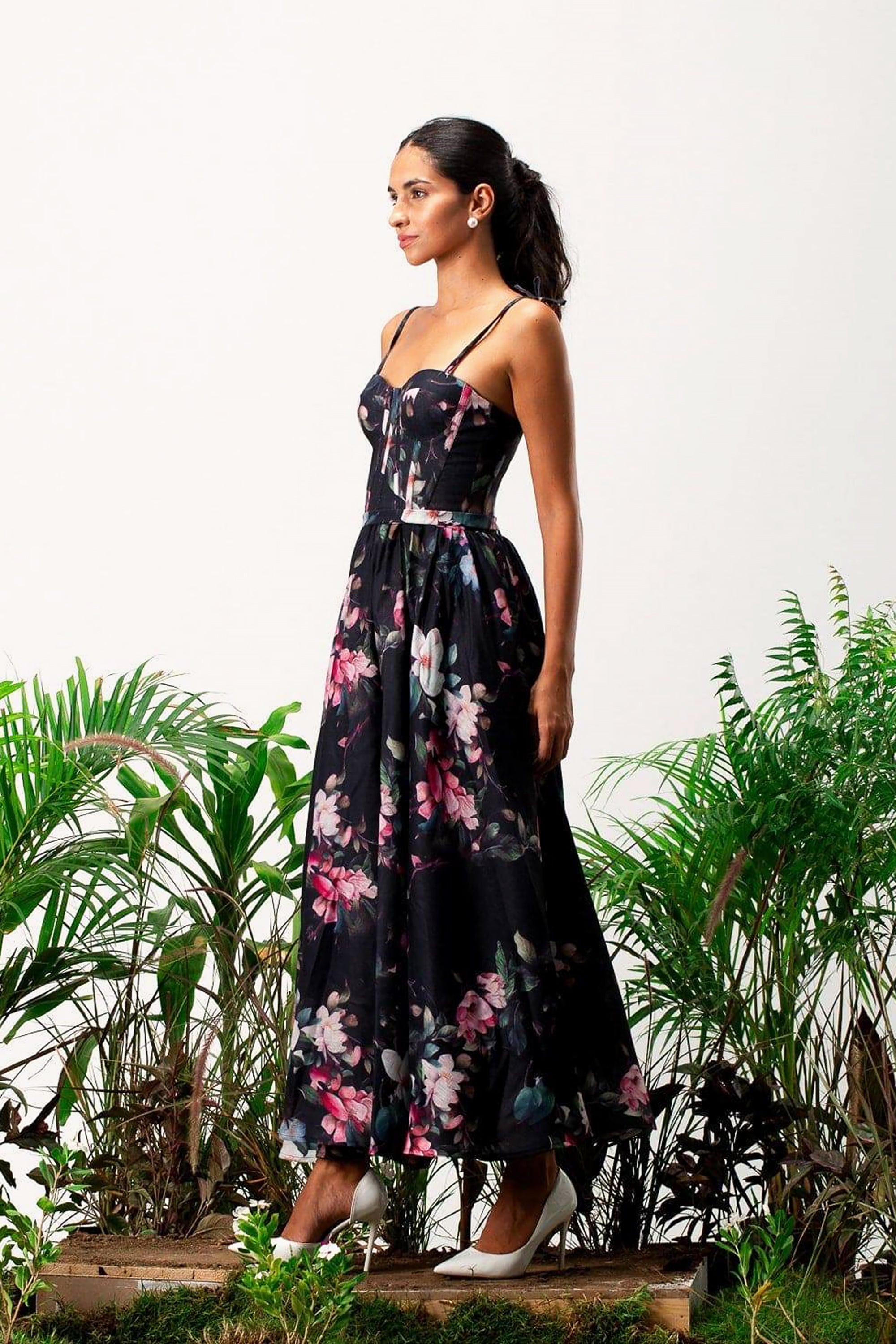 Black Lexa Corset Maxi Dress by Moonmains