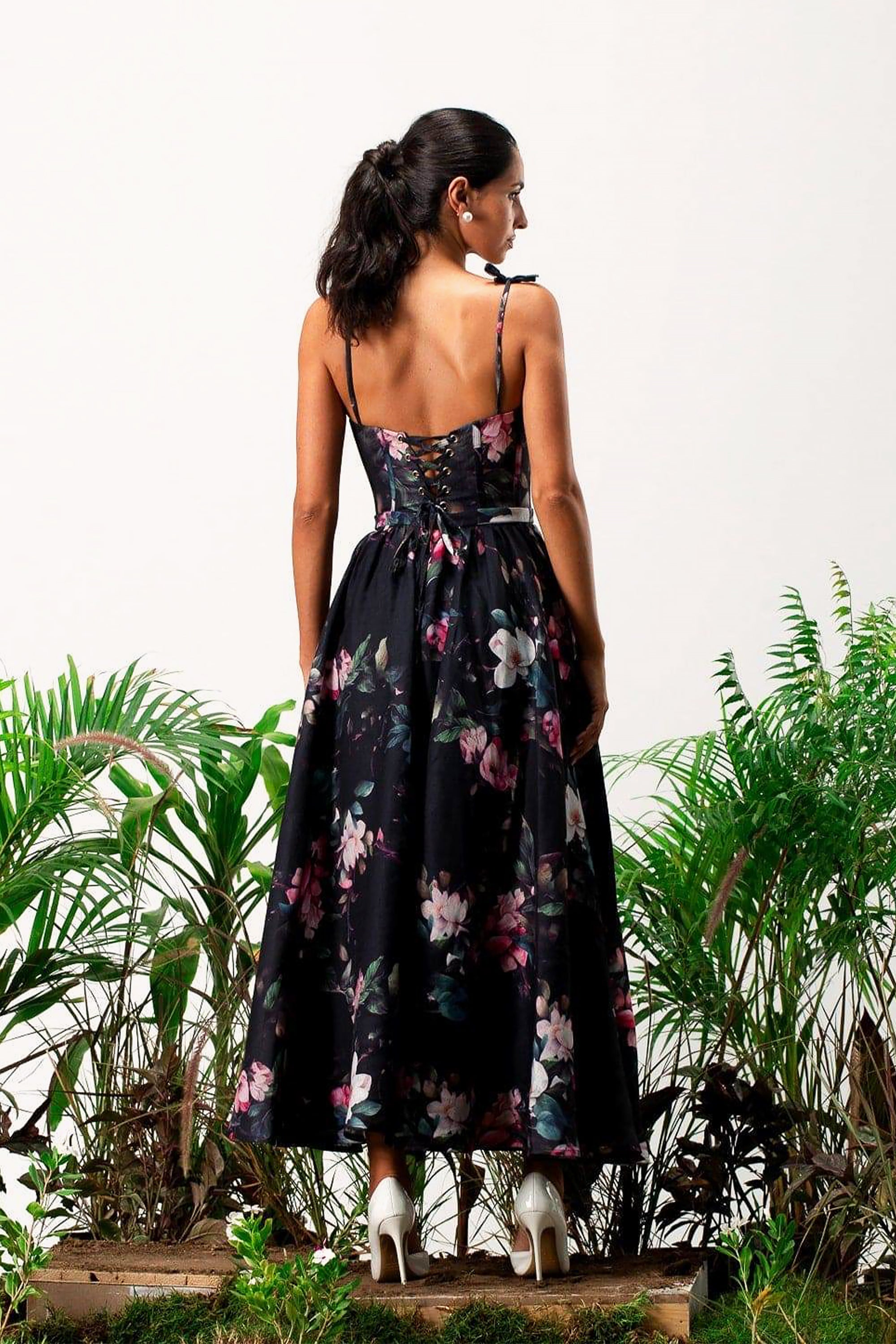 Black Lexa Corset Maxi Dress by Moonmains