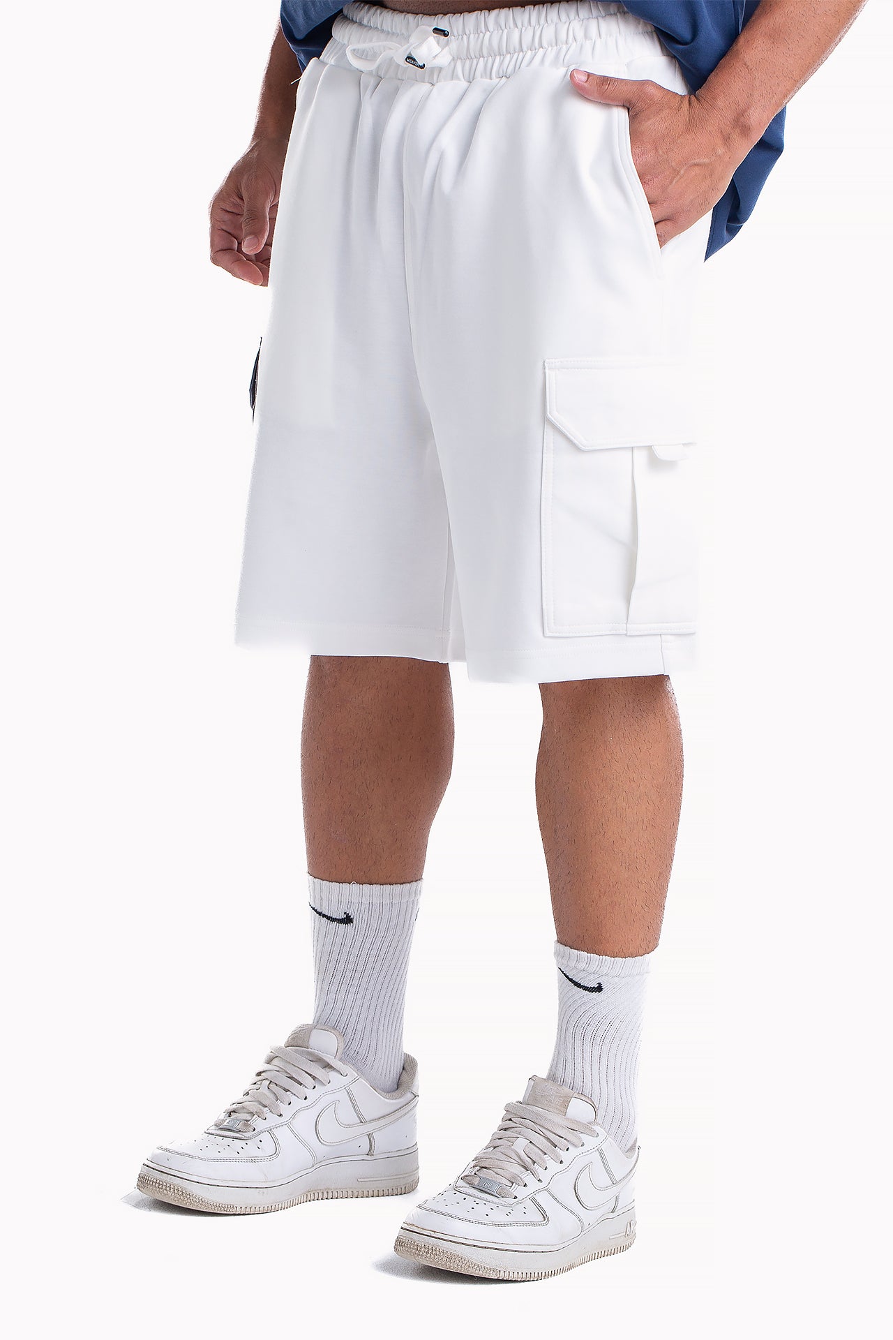 White Cotton Cargo Shorts by Weaver Design