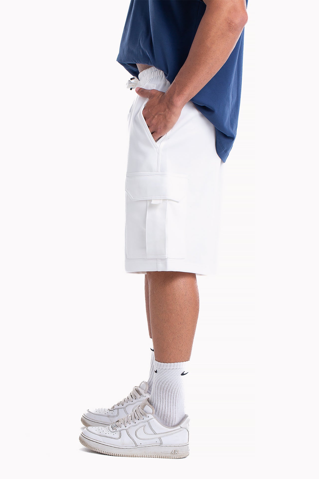 White Cotton Cargo Shorts by Weaver Design