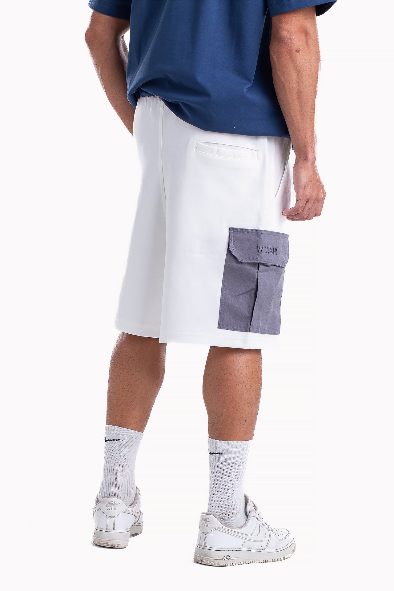 White Cotton Cargo Shorts by Weaver Design