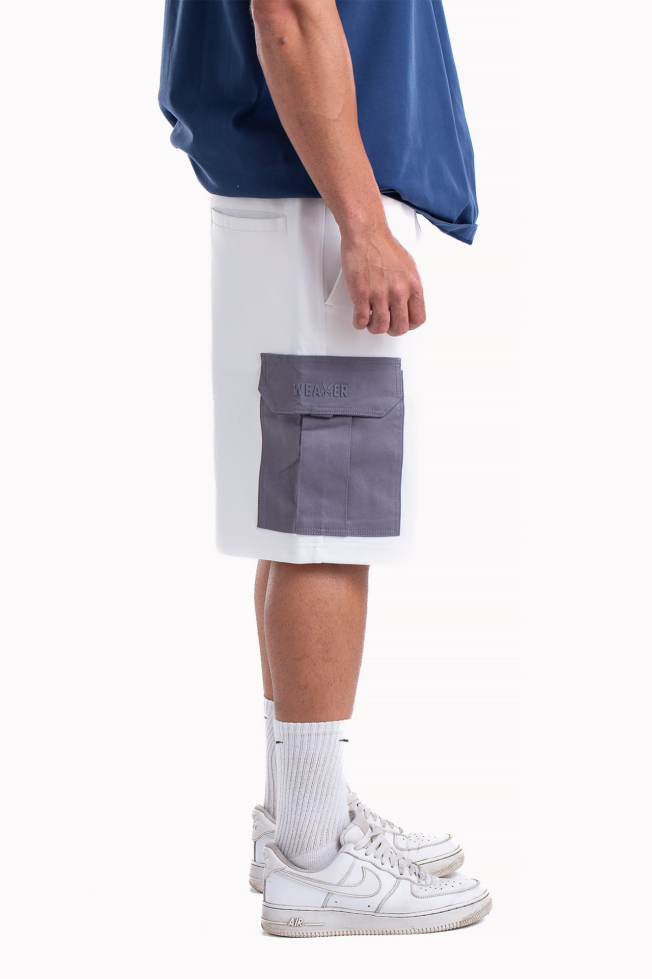 White Cotton Cargo Shorts by Weaver Design