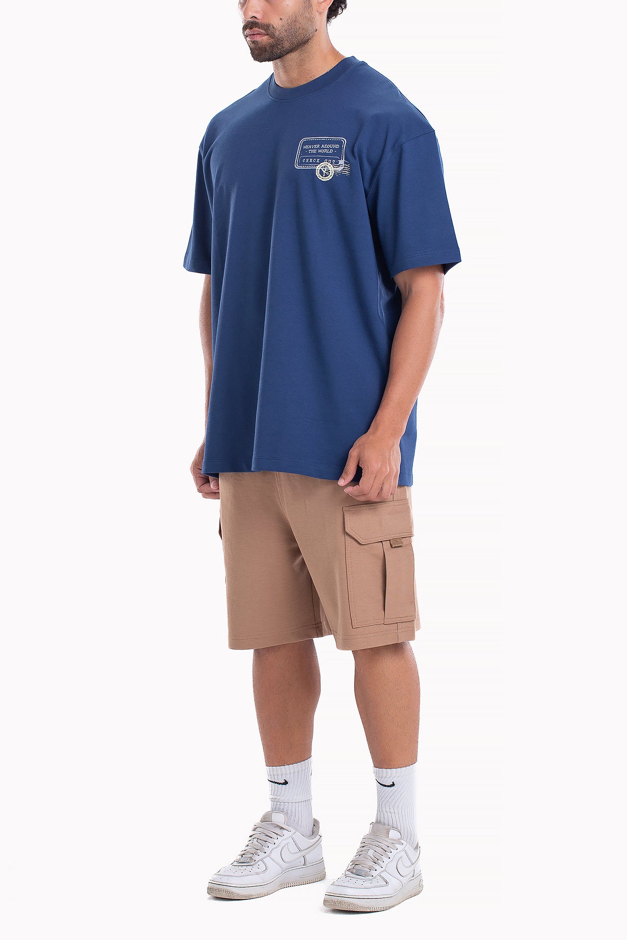 Navy Blue Cotton Stamp T-shirt by Weaver Design
