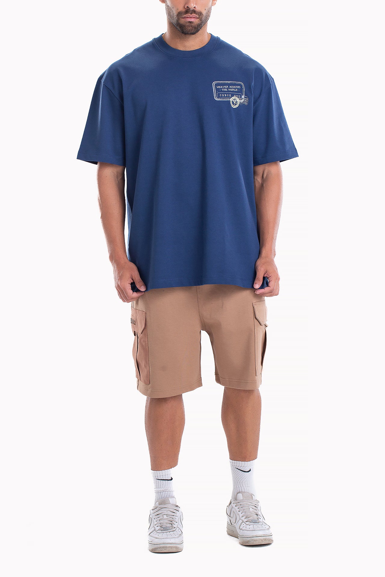 Navy Blue Cotton Stamp T-shirt by Weaver Design