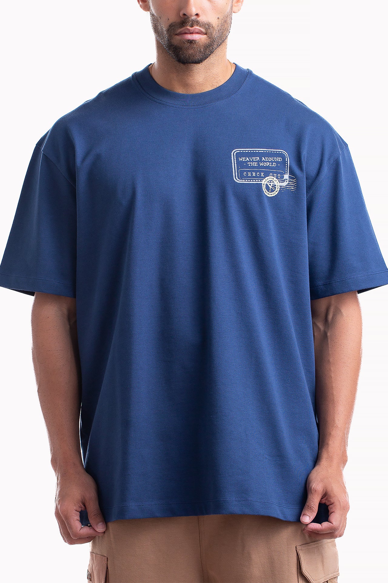 Navy Blue Cotton Stamp T-shirt by Weaver Design