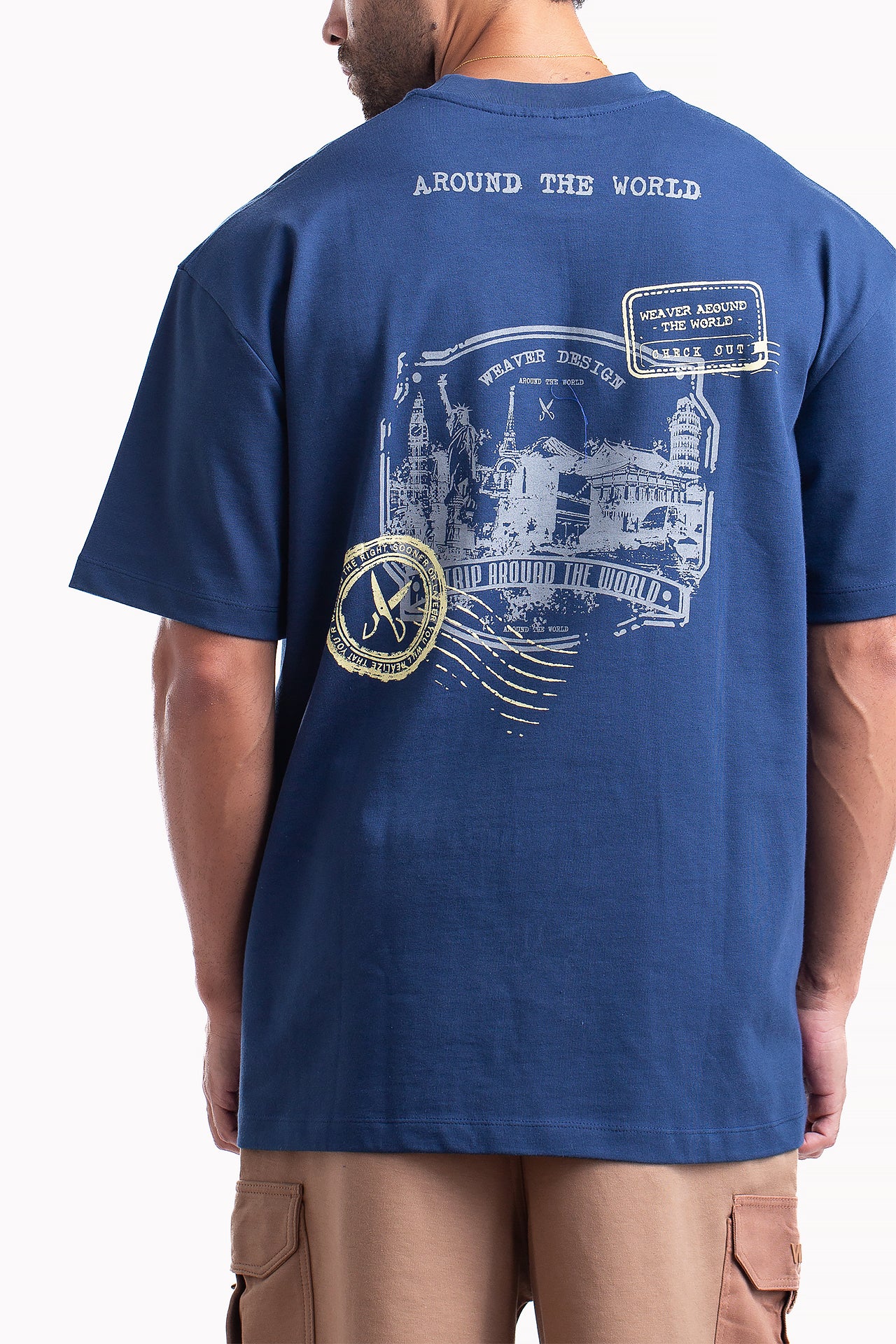 Navy Blue Cotton Stamp T-shirt by Weaver Design