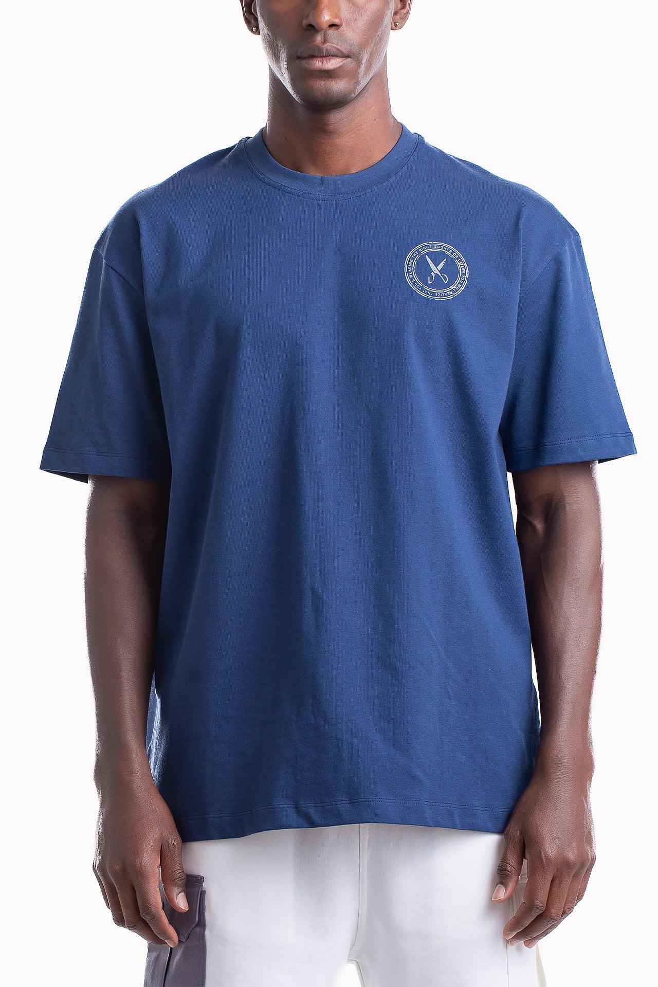 Deep Navy Cotton Stamp T-shirt by Weaver Design