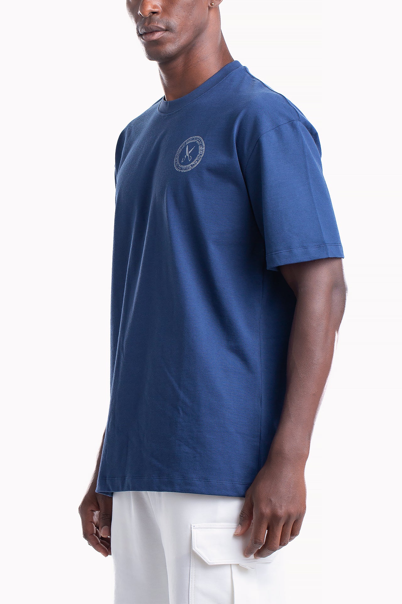 Deep Navy Cotton Stamp T-shirt by Weaver Design