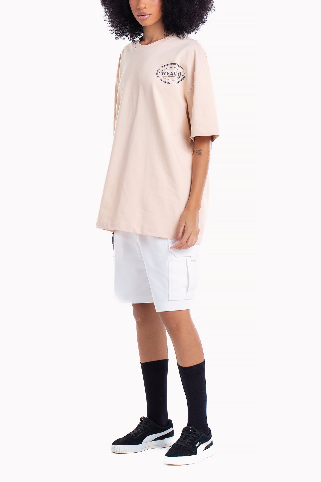 Beige Cotton Stamp T-shirt by Weaver Design