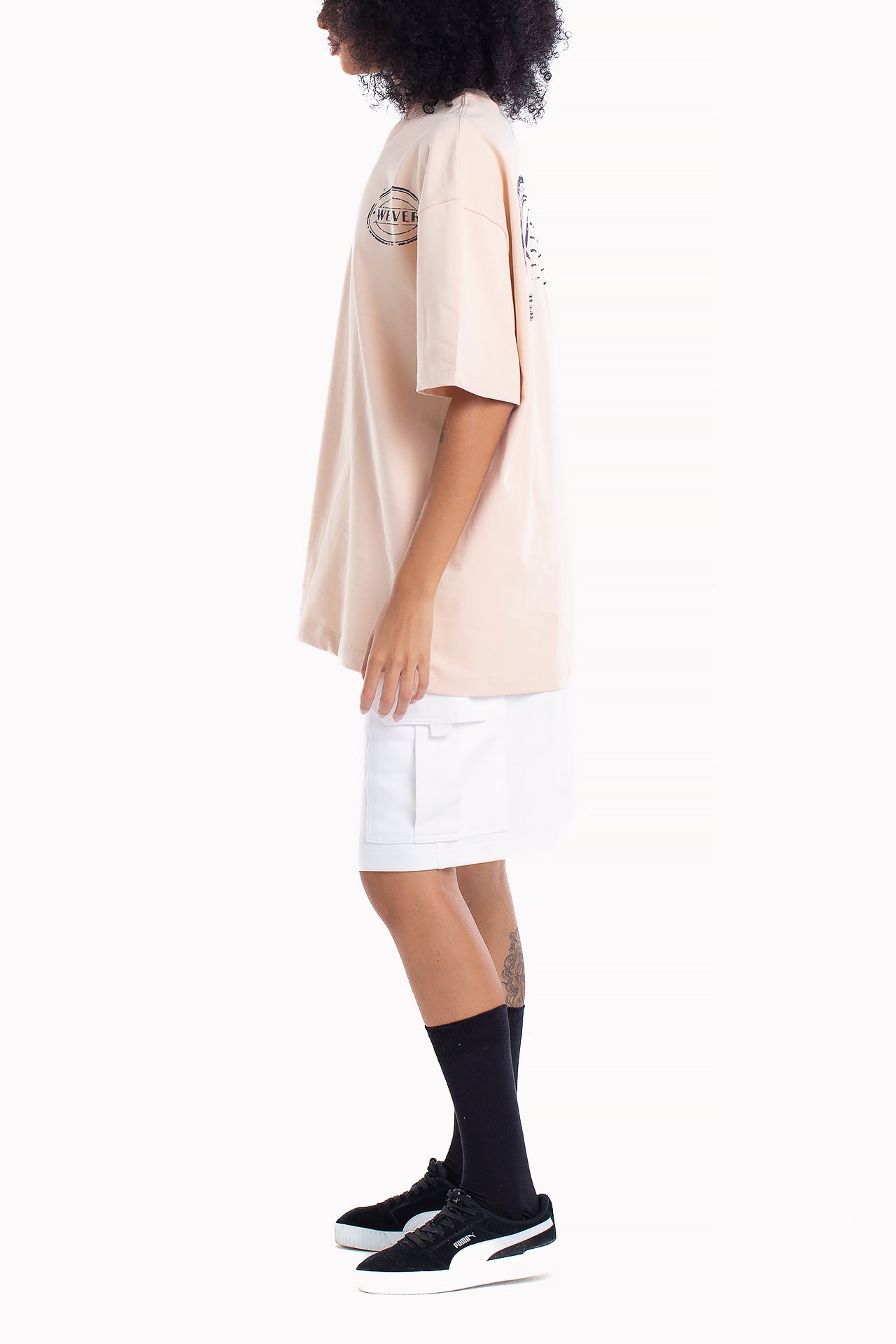 Beige Cotton Stamp T-shirt by Weaver Design