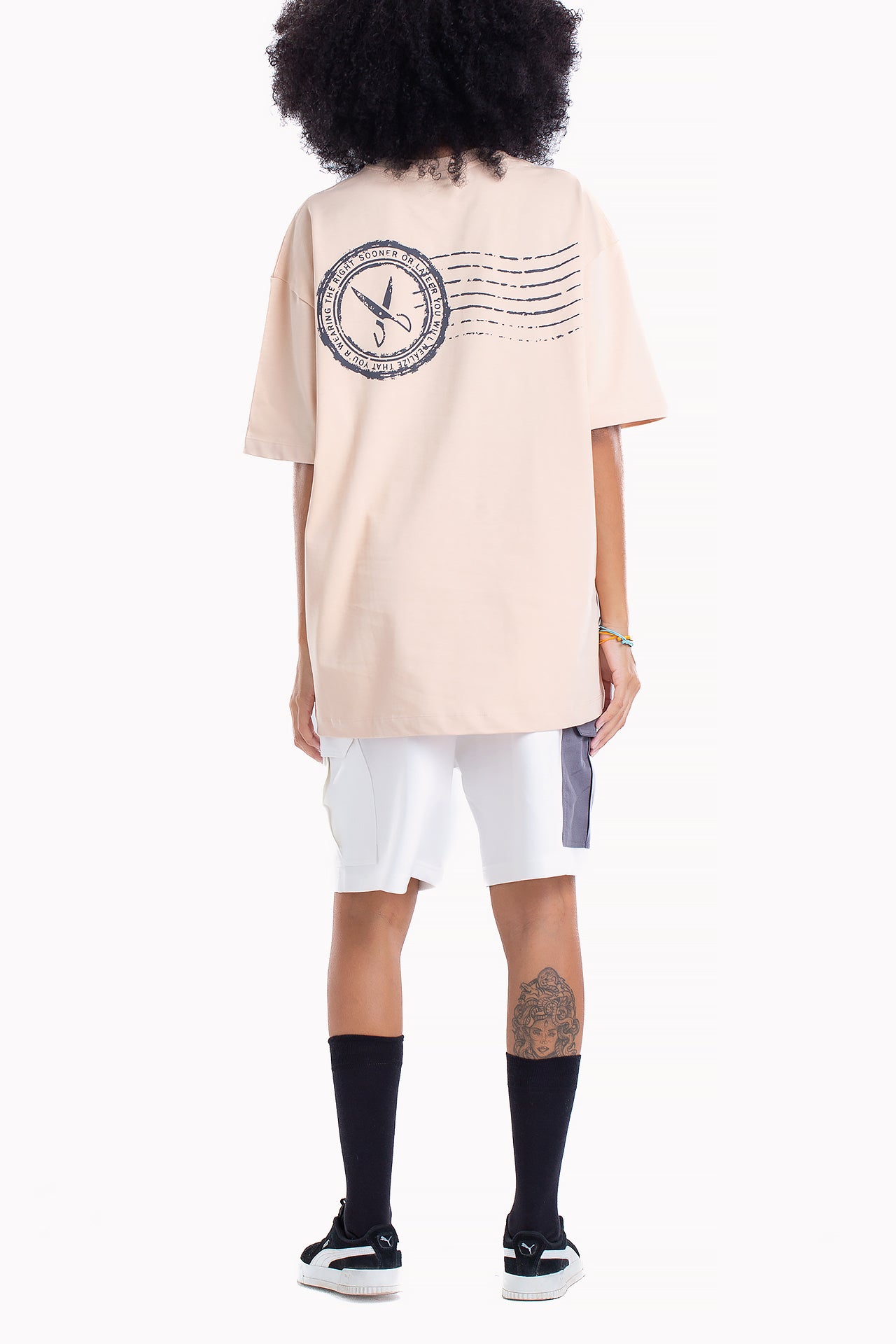 Beige Cotton Stamp T-shirt by Weaver Design