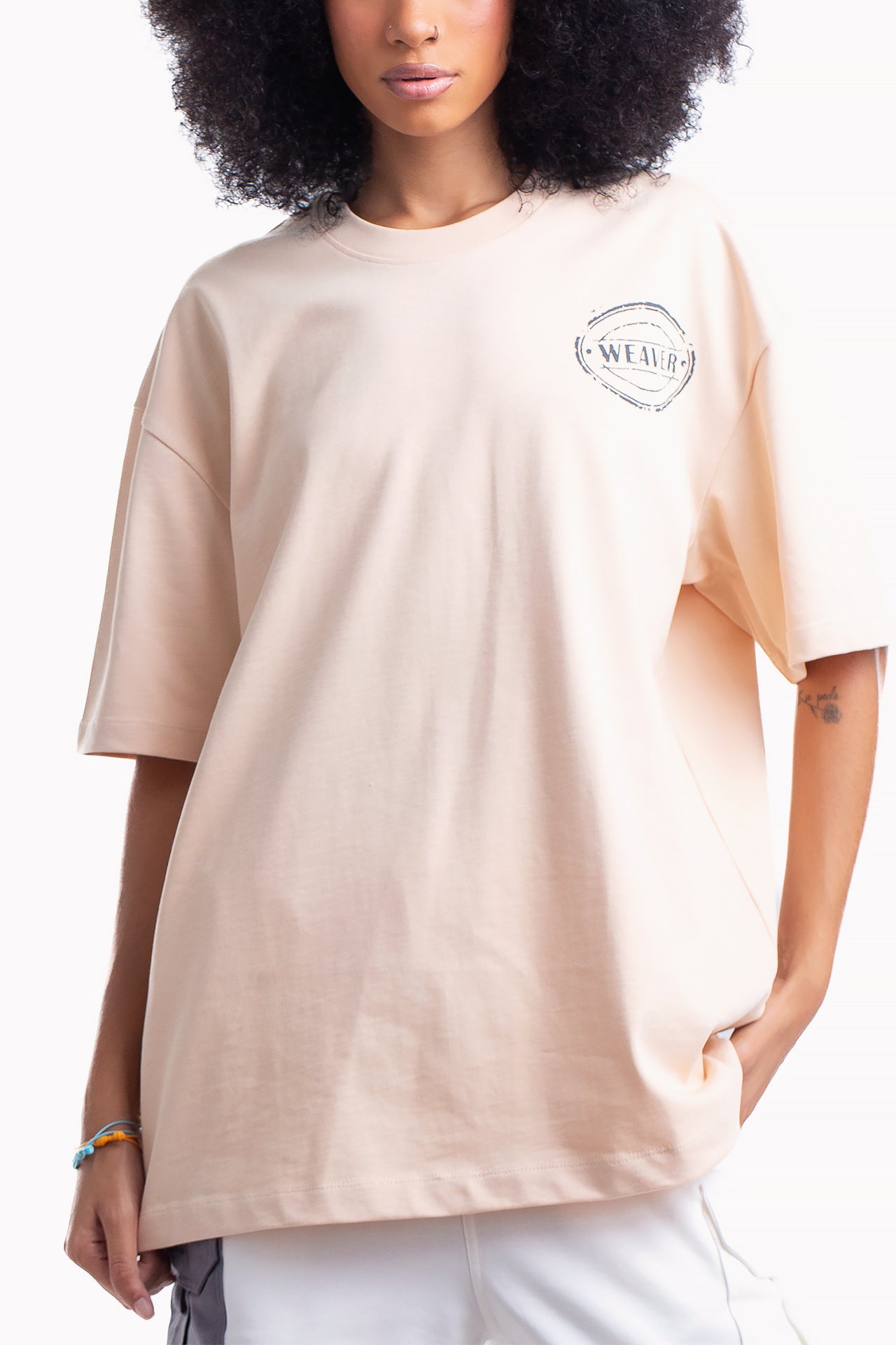 Beige Cotton Stamp T-shirt by Weaver Design
