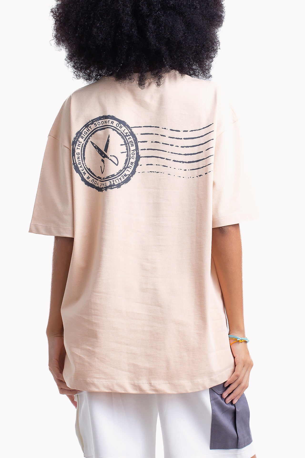 Beige Cotton Stamp T-shirt by Weaver Design