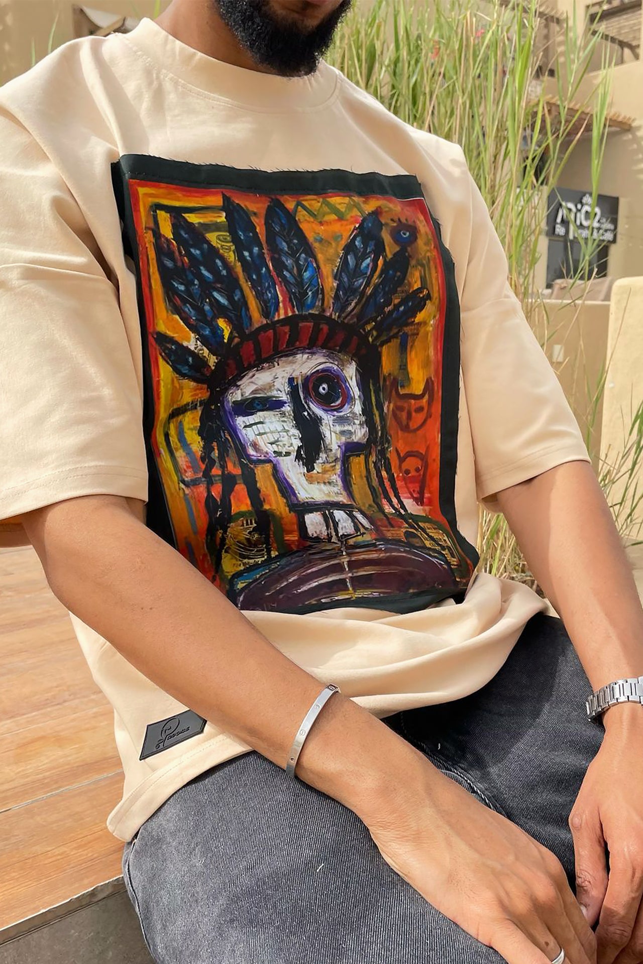 Unisex Beige Skull Printed T-shirt by Pavone Line