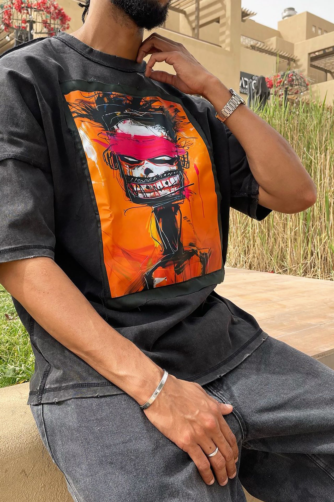 Unisex Black Edgy Printed T-shirt by Pavone Line
