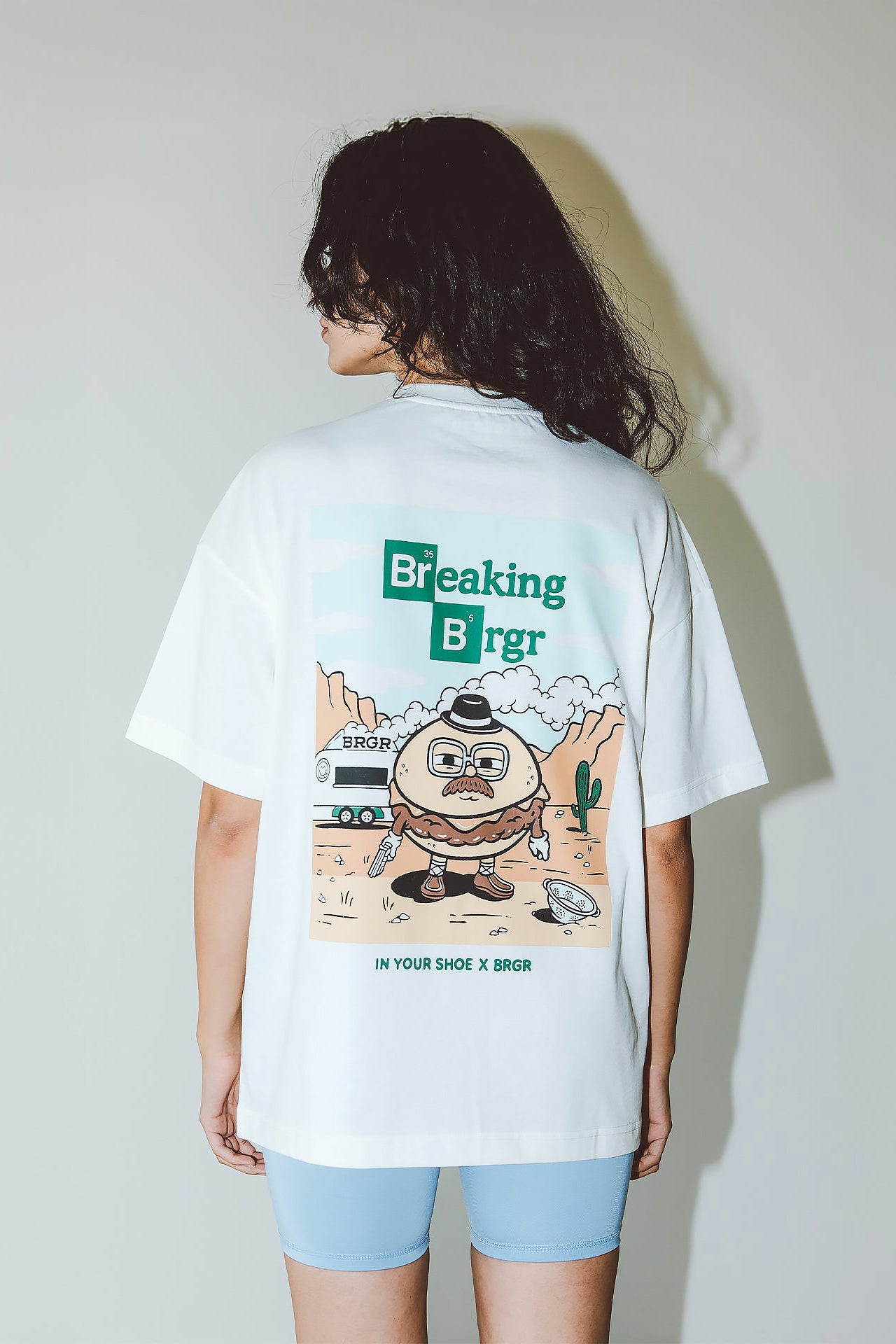 White Oversized Breaking Brgr Printed T-shirt By In Your Shoe