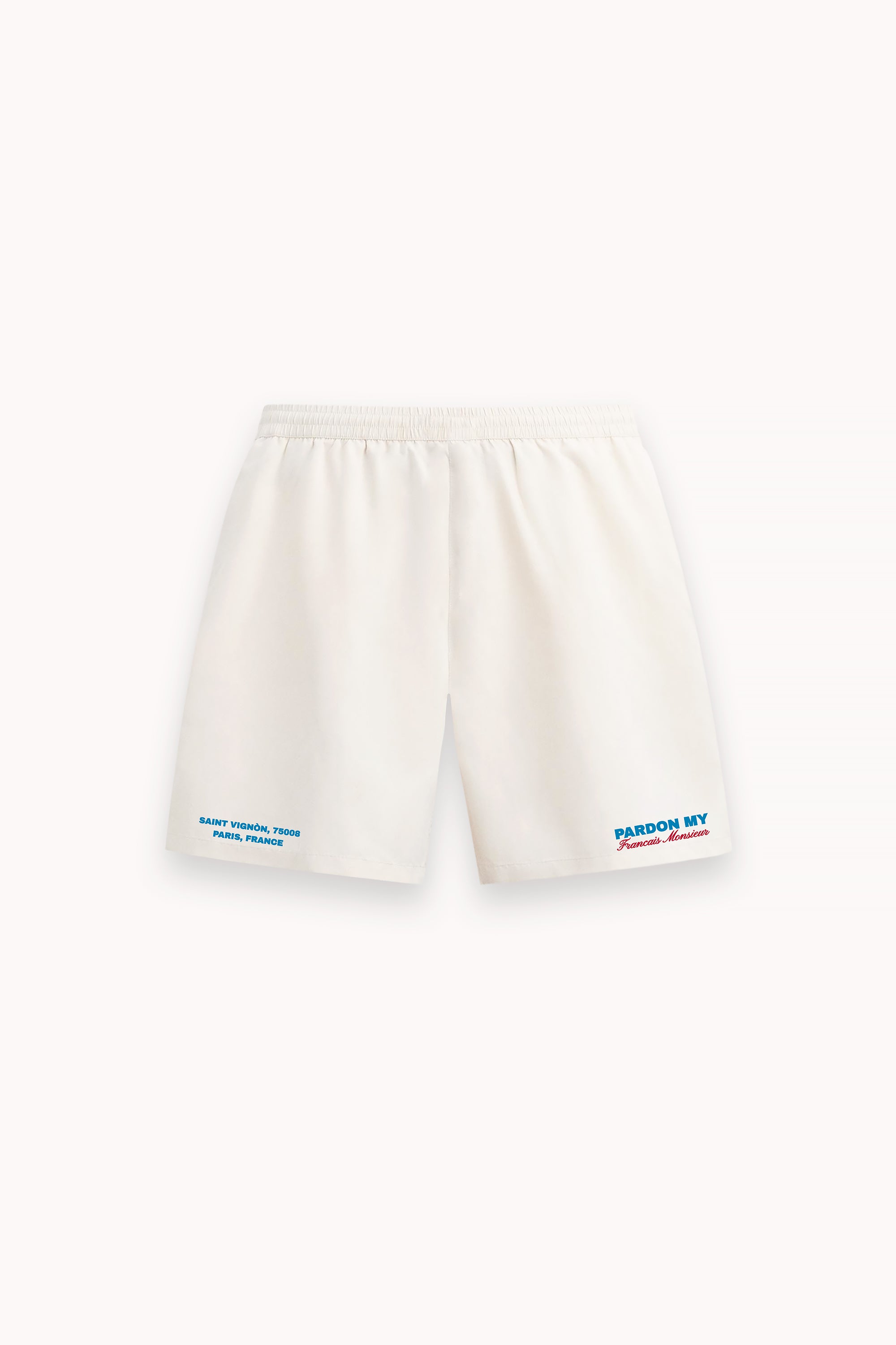 White Printed "Pardon" Shorts by The Shashka Syndicate
