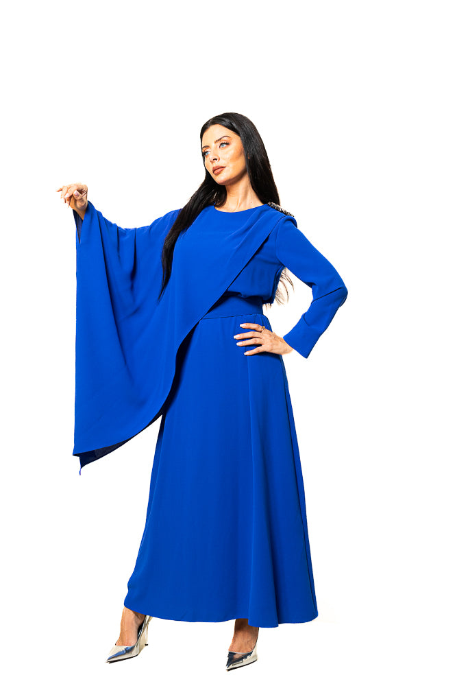 Blue Two-Piece Set of Butterfly Blouse and Long Skirt by The Embroidered Corner