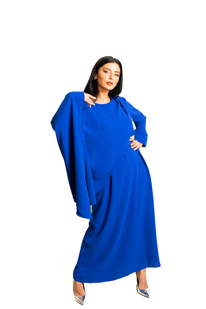 Blue Two-Piece Set of Butterfly Blouse and Long Skirt by The Embroidered Corner