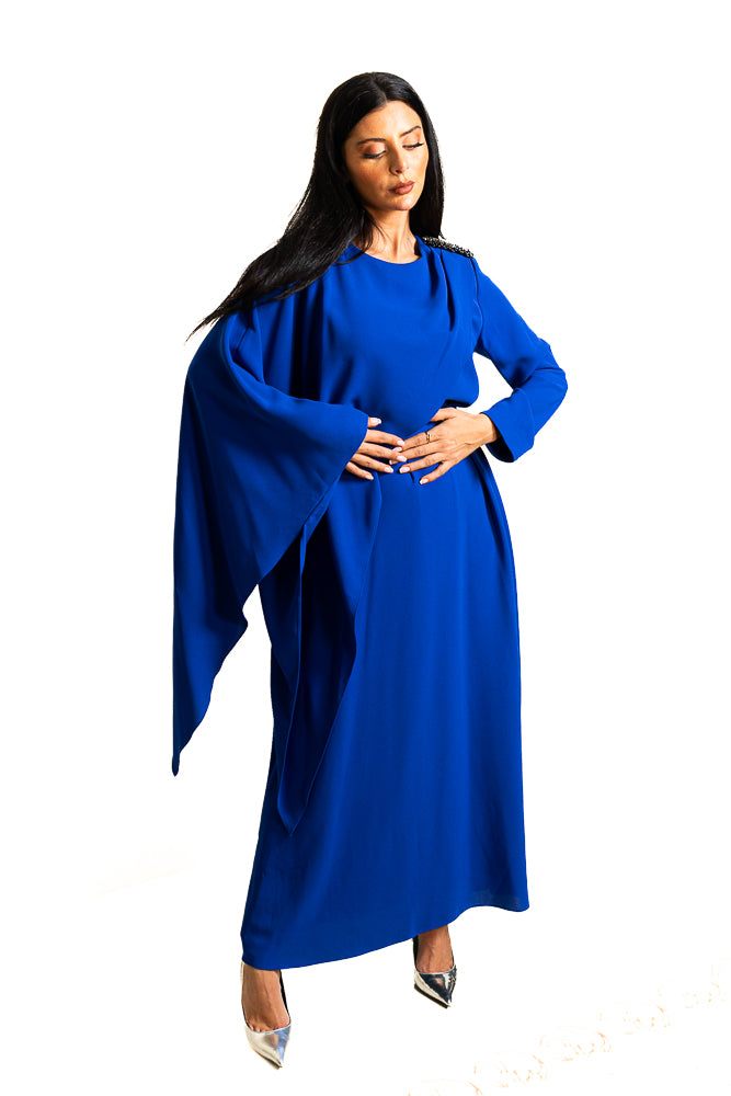 Blue Two-Piece Set of Butterfly Blouse and Long Skirt by The Embroidered Corner