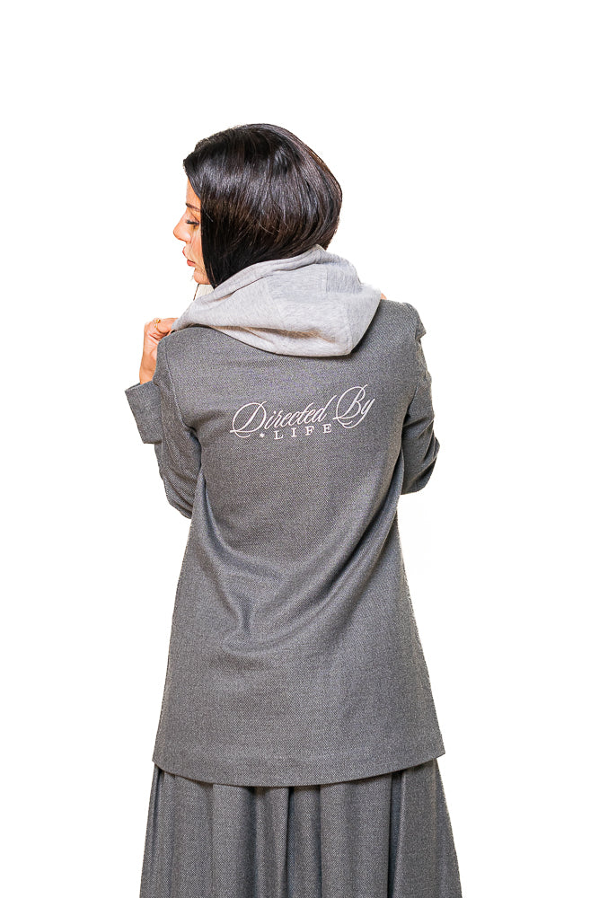 Grey Two-Piece Set of Blazer with Midi Skirt by The Embroidered Corner