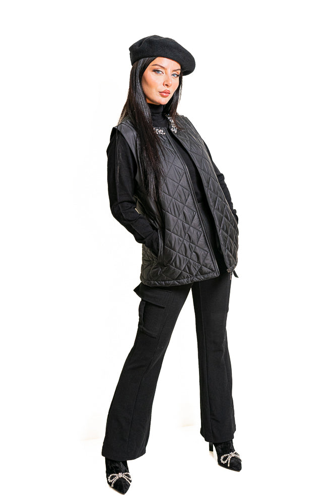Black Vest Jacket with Crystal Collar by The Embroidered Corner