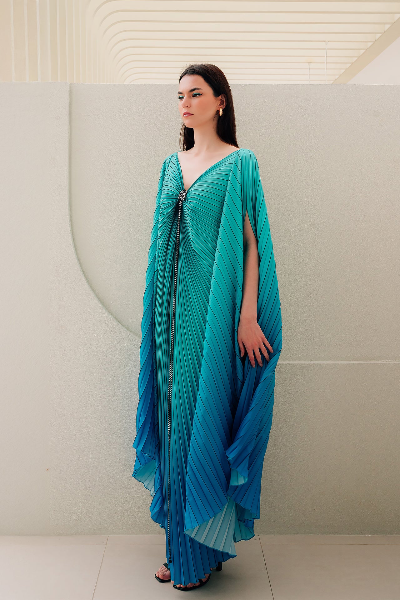 Pleated Turquoise Roller Dress by Canava