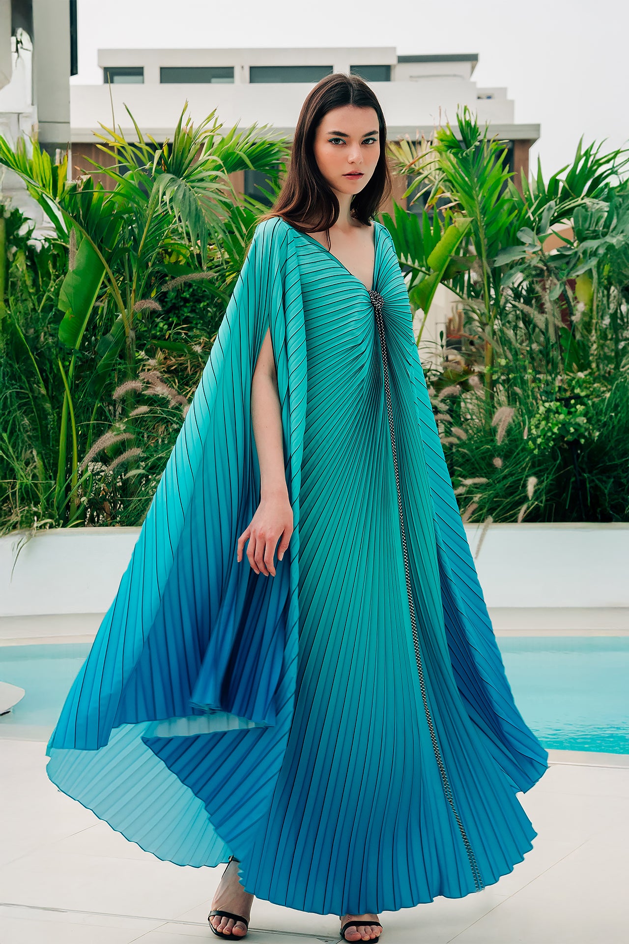 Pleated Turquoise Roller Dress by Canava