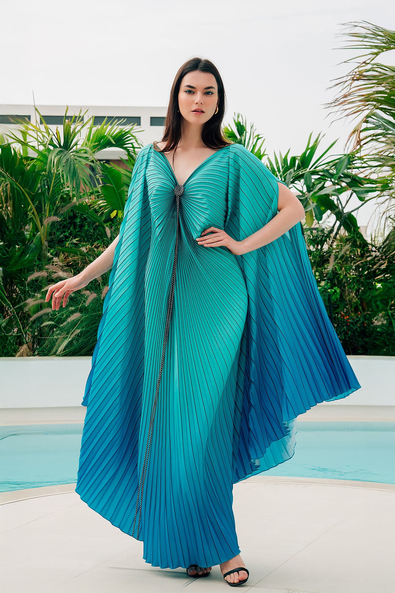 Pleated Turquoise Roller Dress by Canava