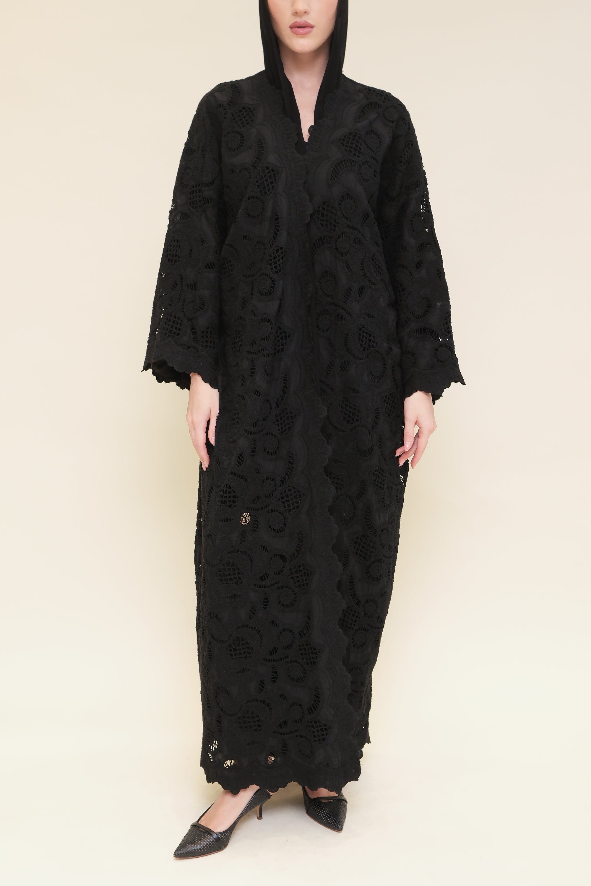 Black Cotton Lace Abaya by Al Dukan