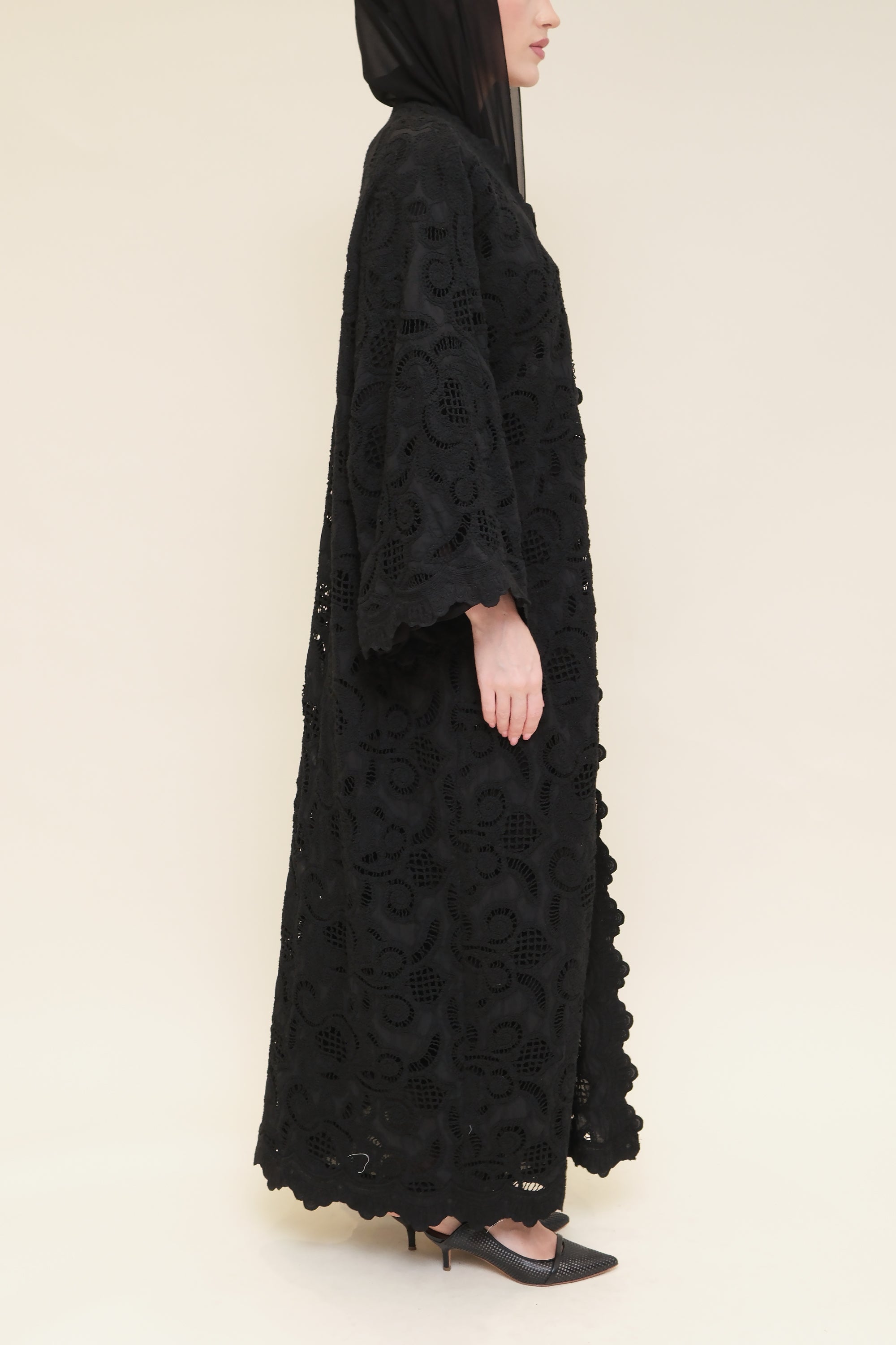 Black Cotton Lace Abaya by Al Dukan