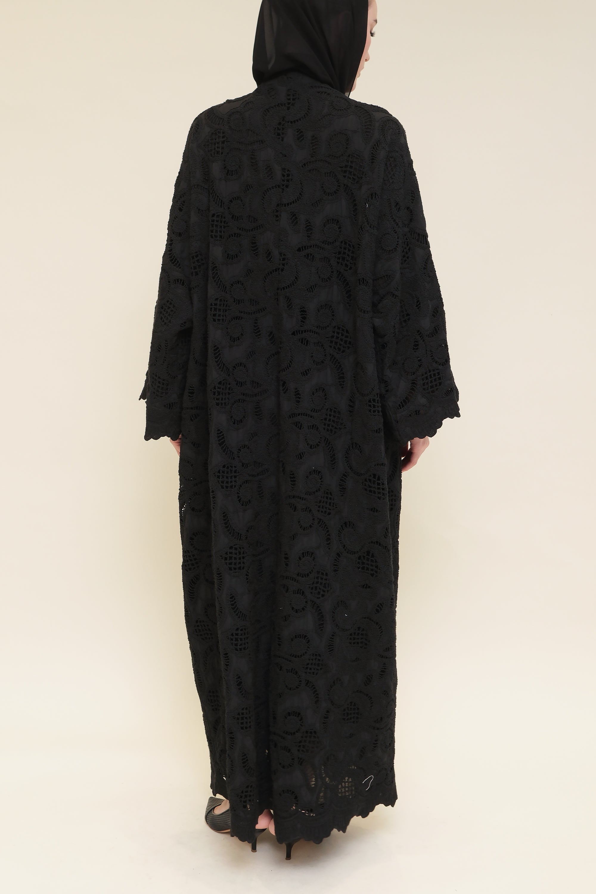 Black Cotton Lace Abaya by Al Dukan