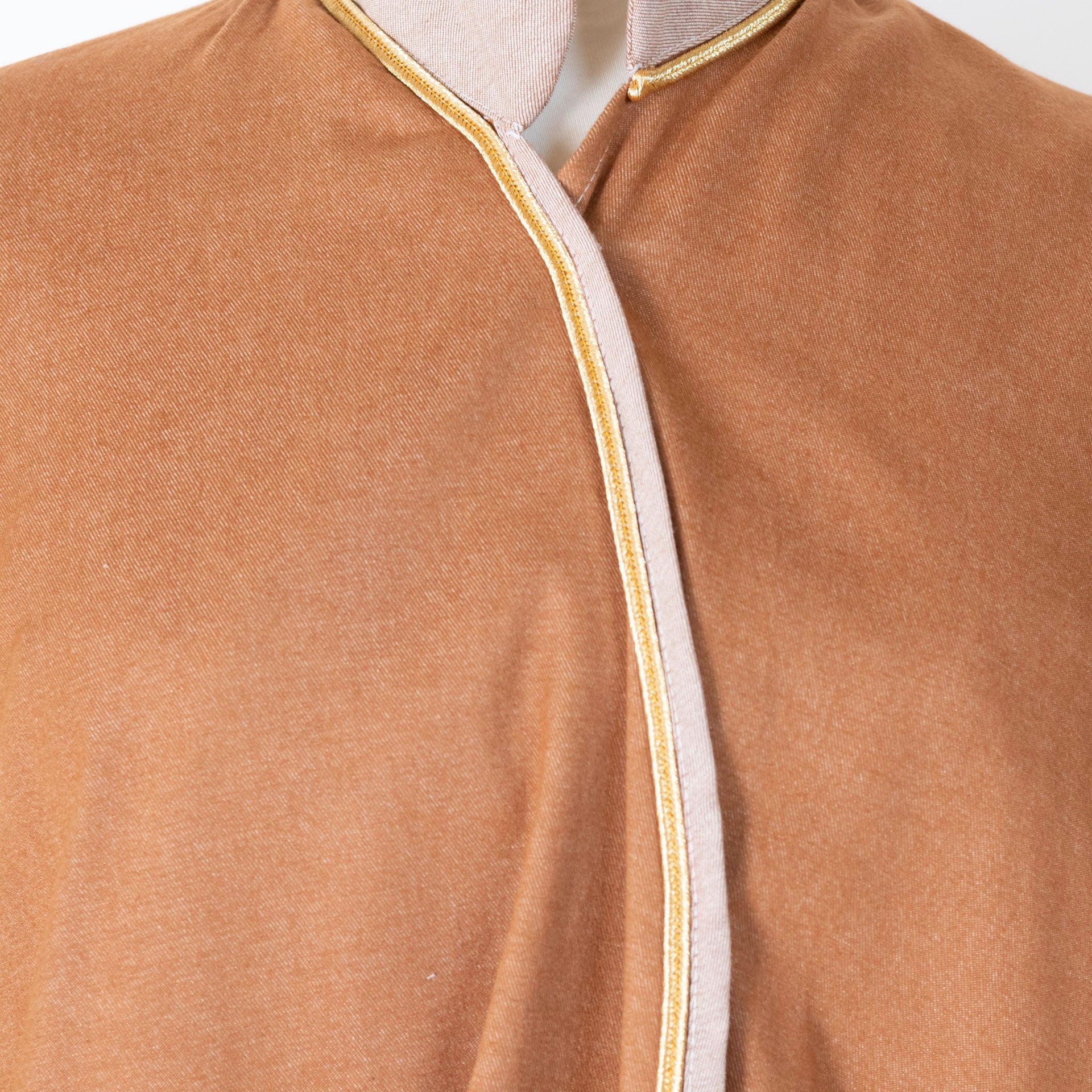 Brown Jeans Abaya With Beige Collar From Mshbak