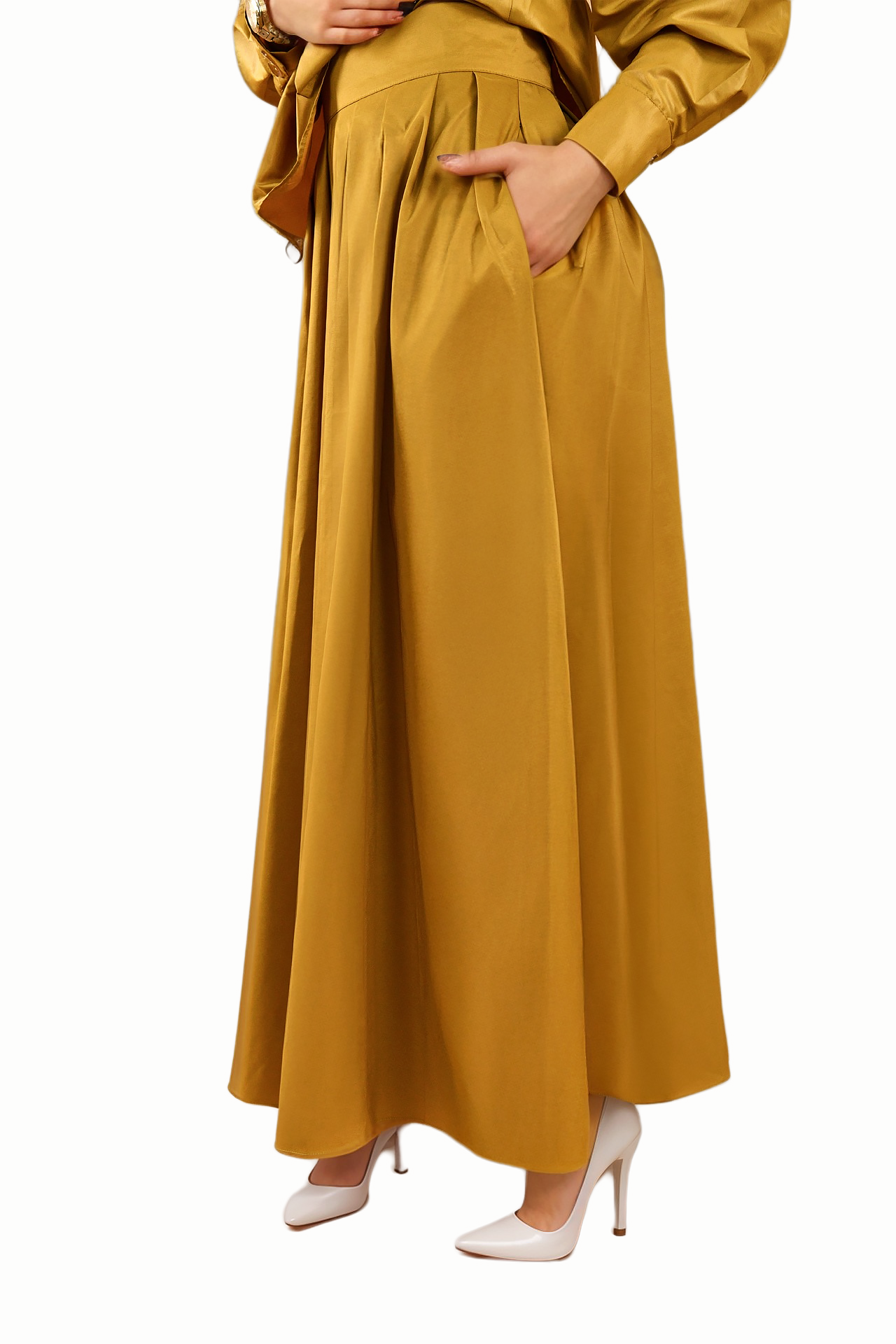 Mustard Pleated Maxi Skirt by WECRE8