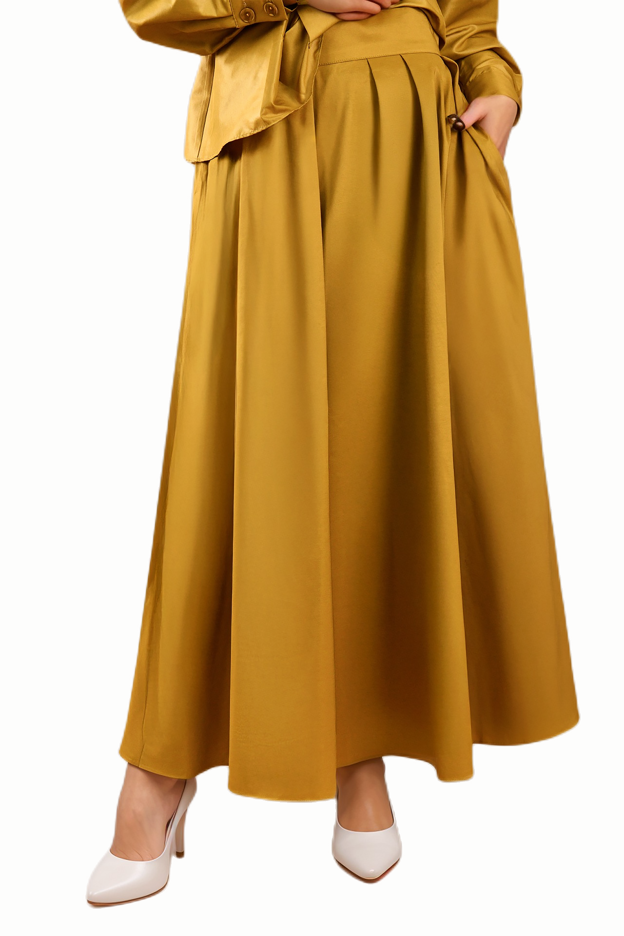 Mustard Pleated Maxi Skirt by WECRE8